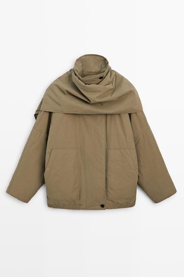 Quilted bomber jacket with scarf — CAMEL 2