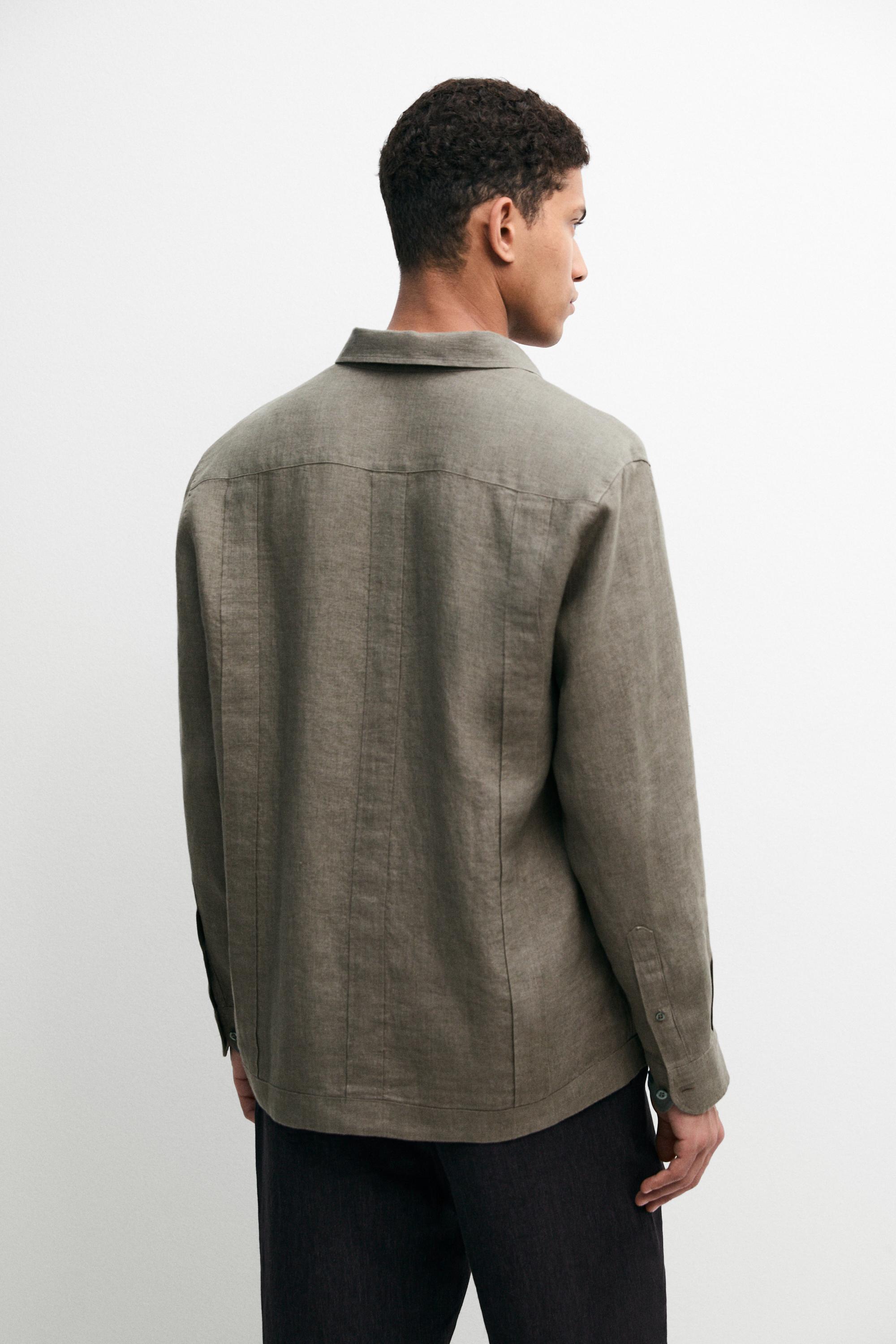 Regular fit 100% linen shirt with pockets — GREEN