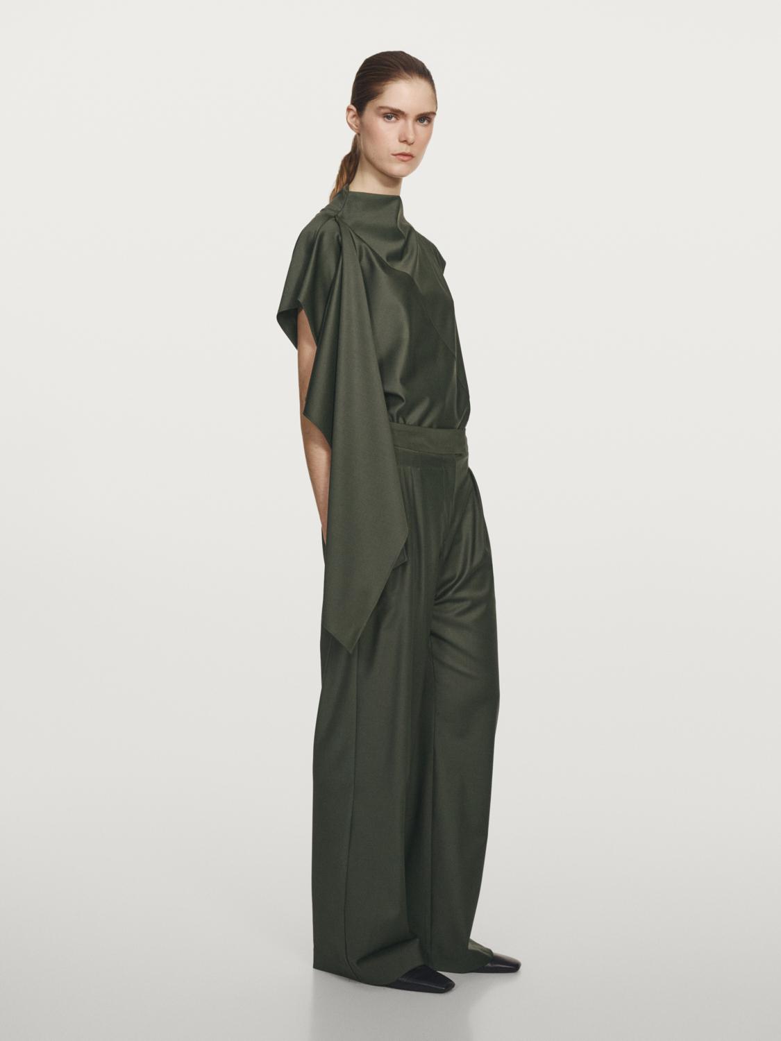 Pantalón Pinzas Mezcla Lana - Studio - Verde Oscuro - 34 - Massimo Dutti - Mujer
