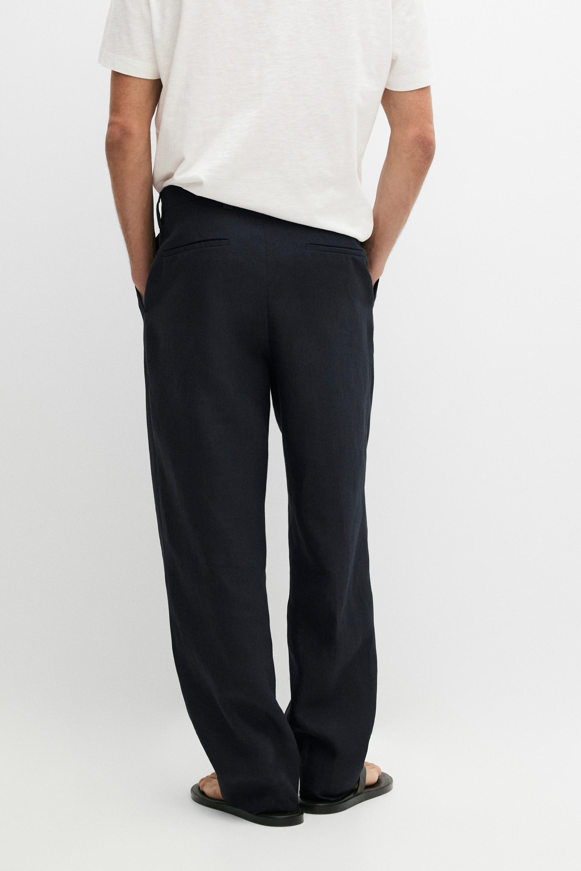 Darted 100% linen trousers — NAVY BLUE
