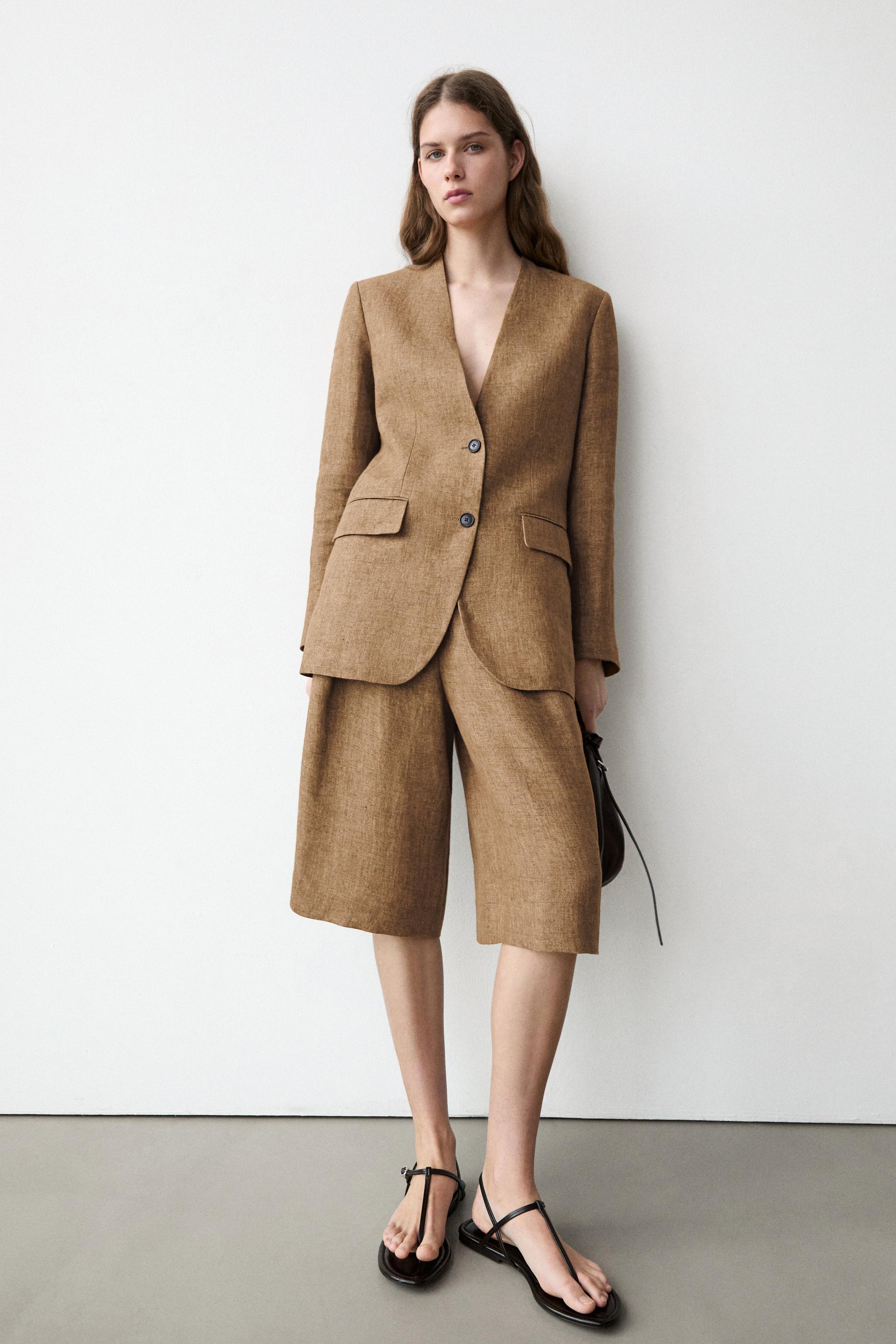100% linen melange suit blazer — CAMEL