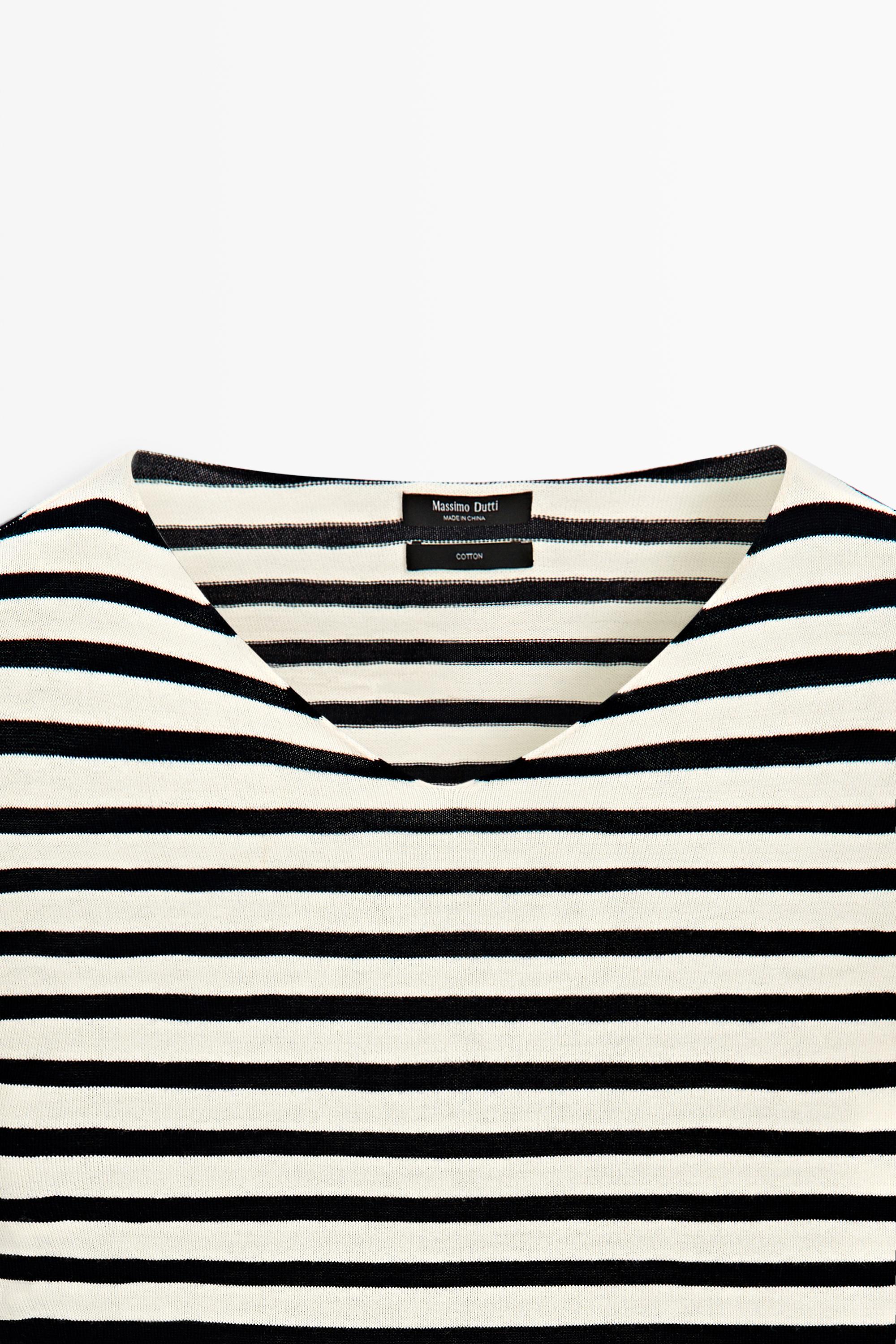 100% cotton long sleeve striped sweater — NAVY BLUE