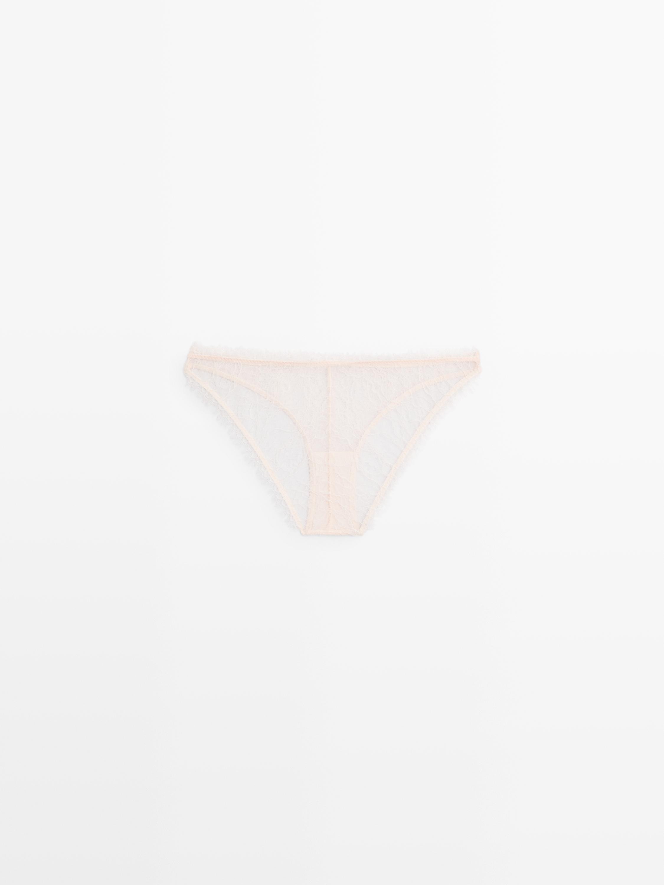 Lace briefs with frayed detail — CREAM