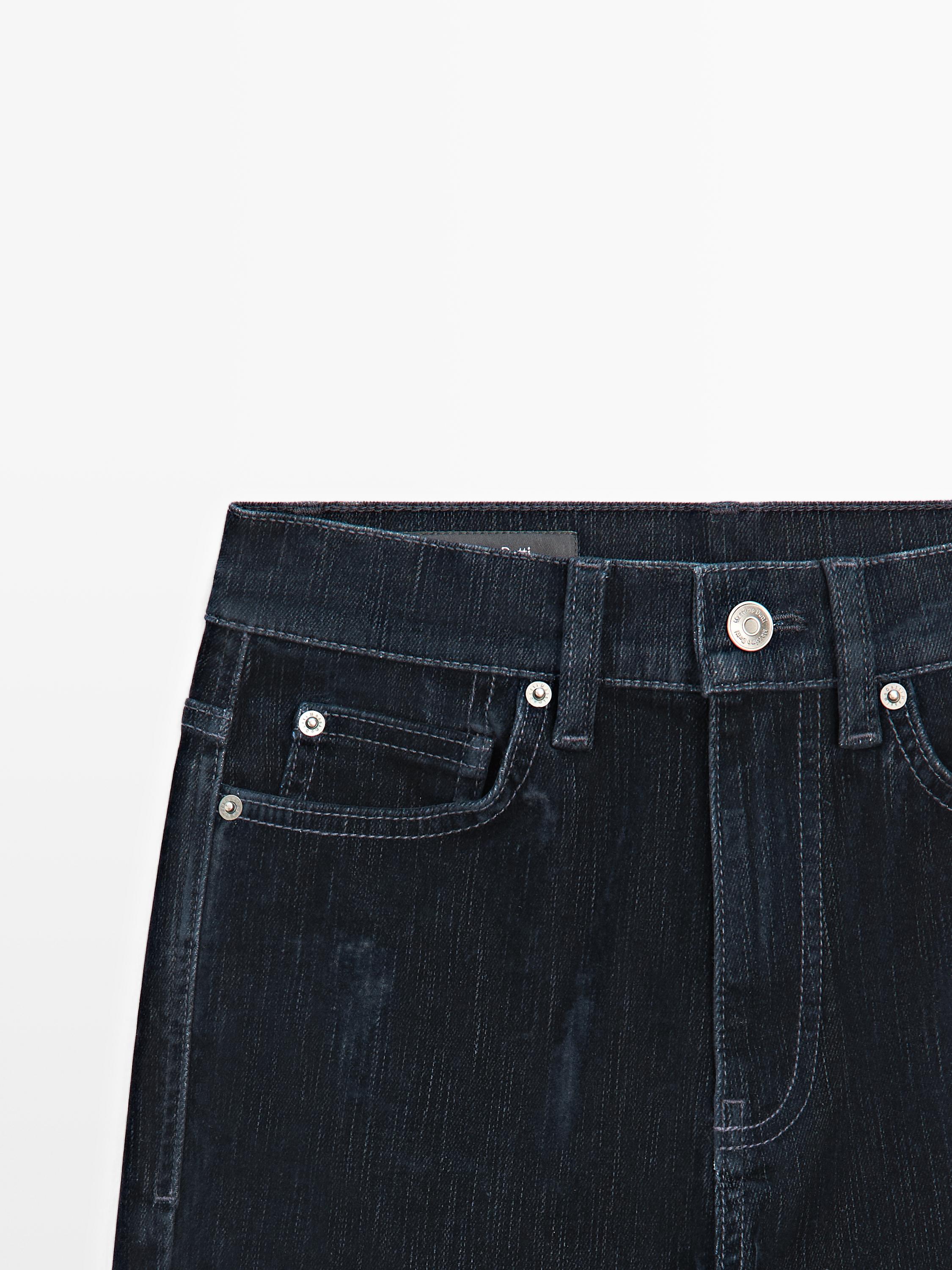 High-waist boot-cut flocked jeans — Misty blue
