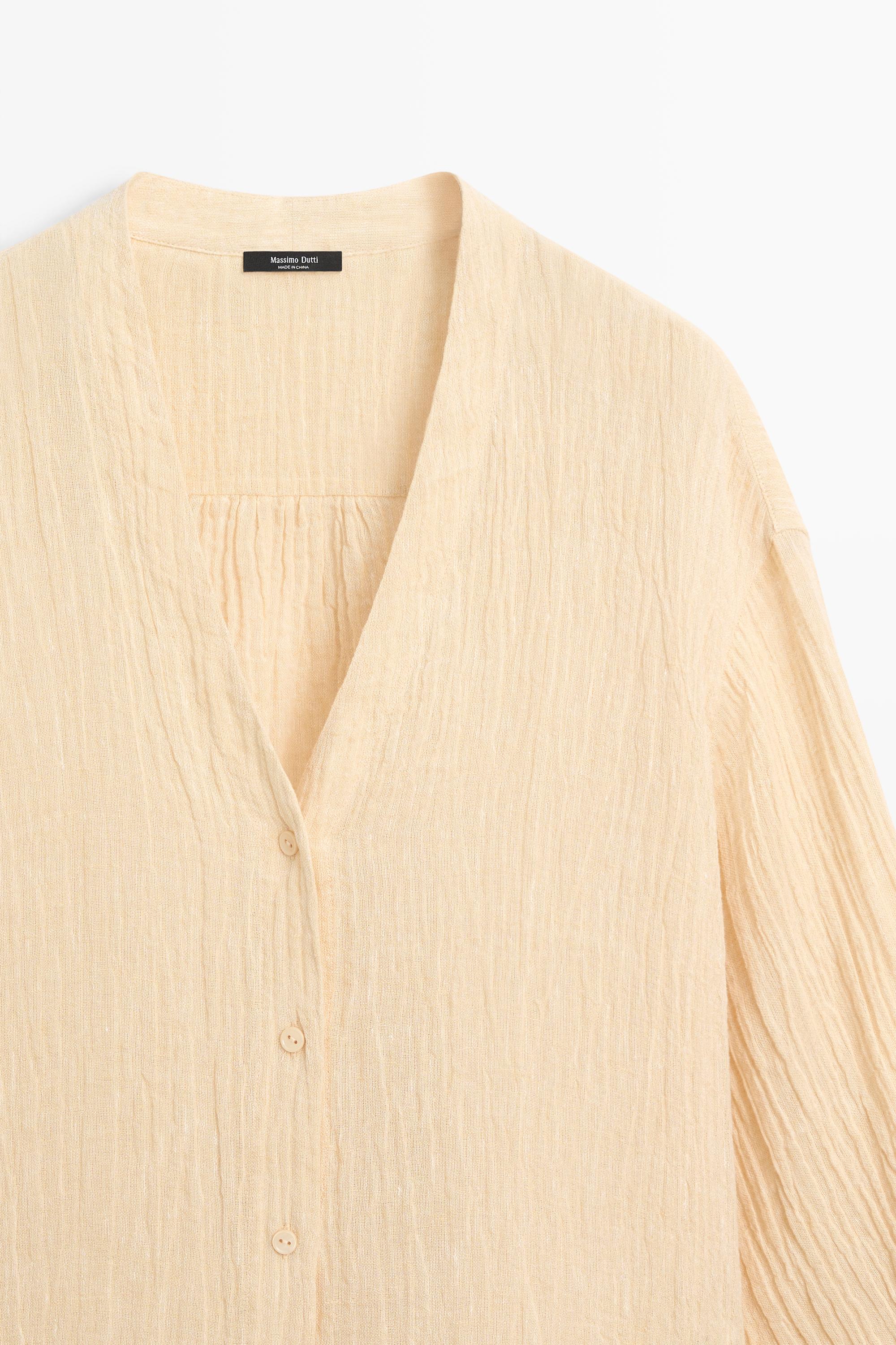 Pleated linen blend shirt — Vanilla