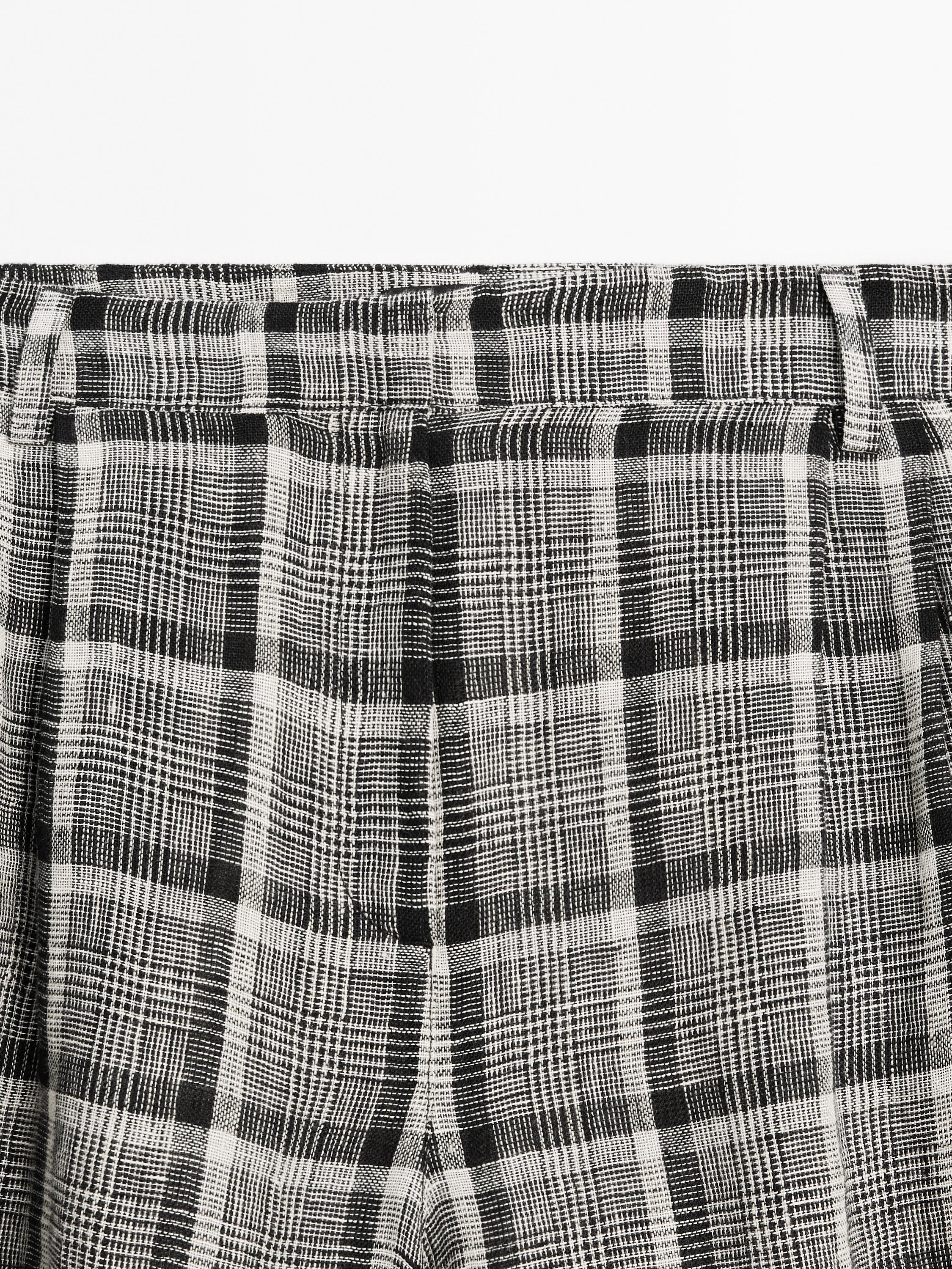100% linen check palazzo trousers
