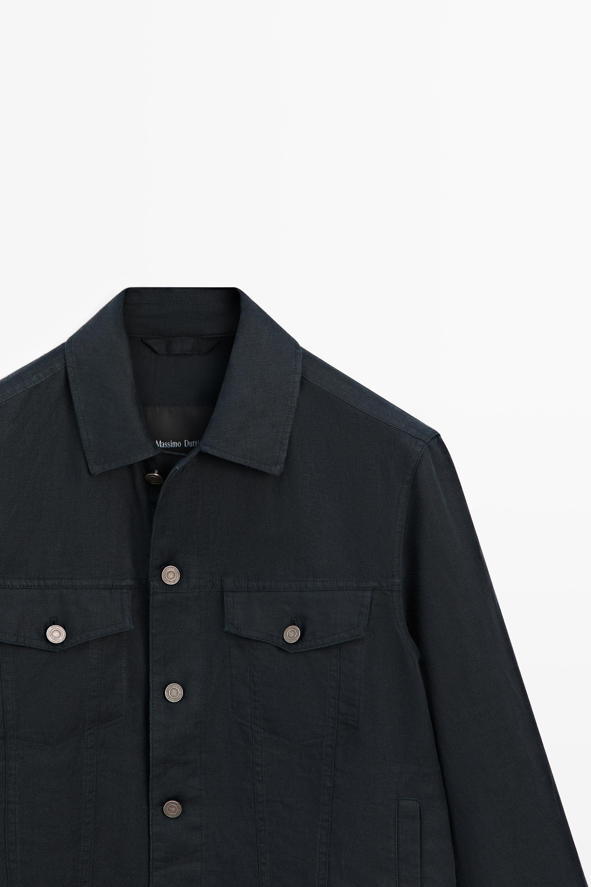 100% linen trucker jacket — NAVY BLUE