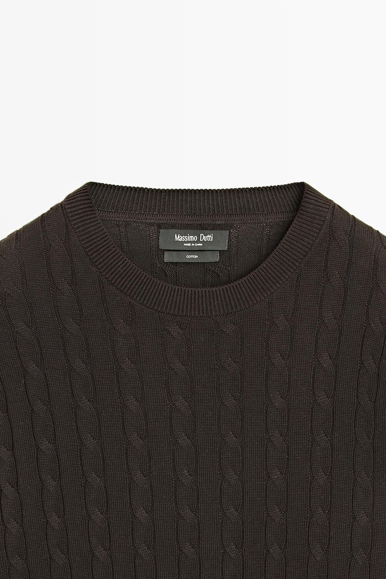 Cable-knit round neck sweater — BROWN MARL