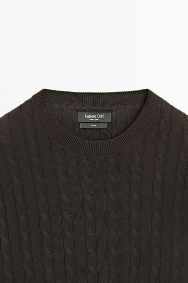 Cable-knit round neck sweater — BROWN MARL 9