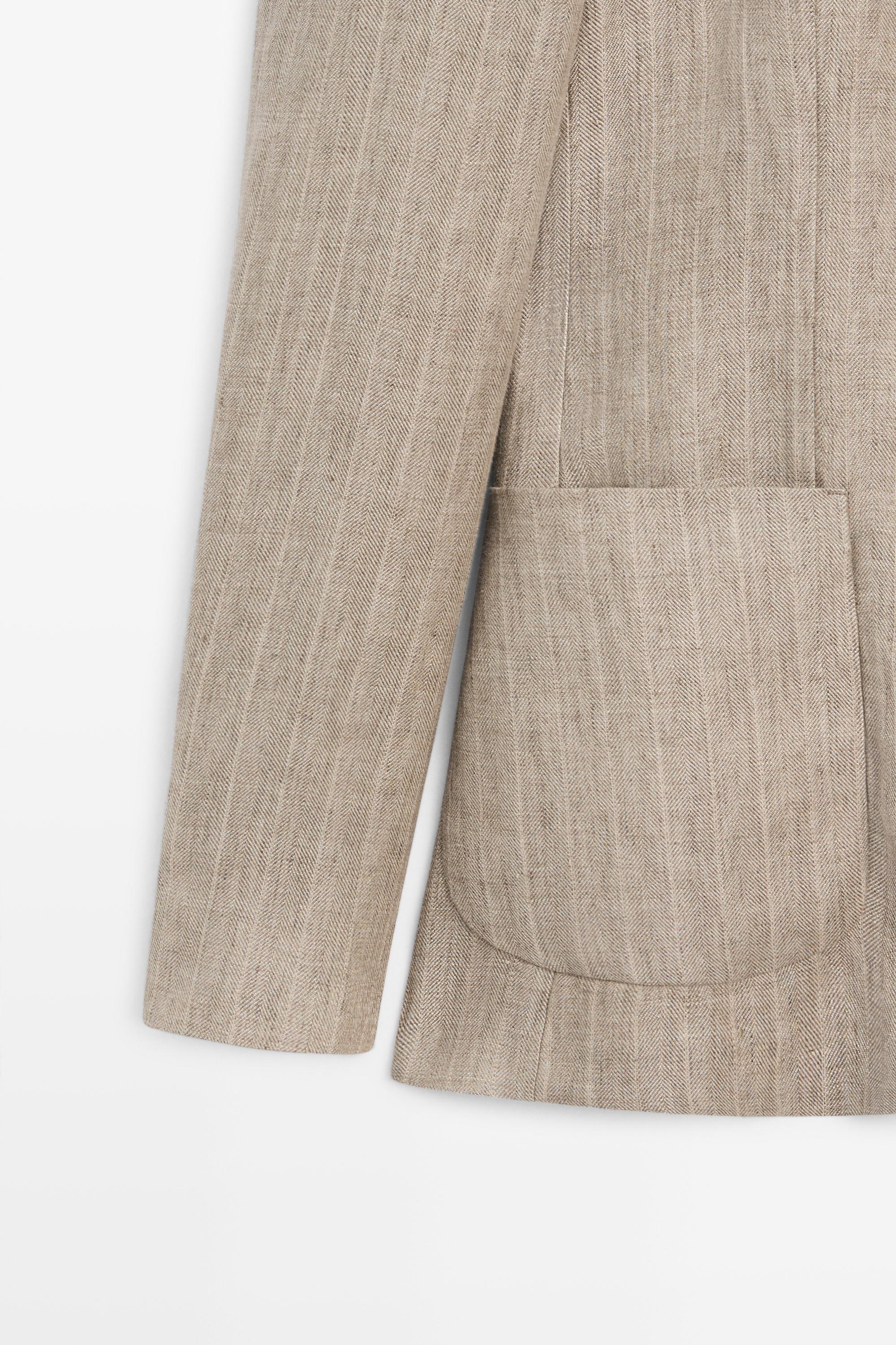 Linen herringbone stripe blazer — BEIGE