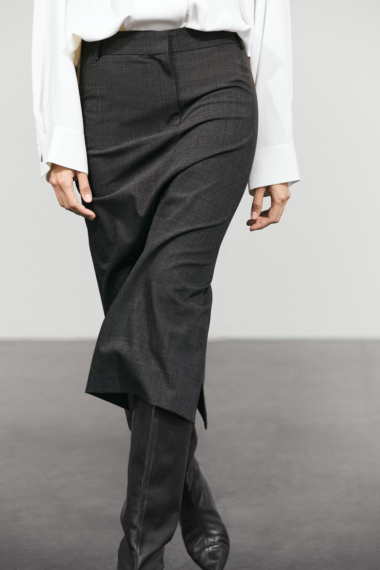 Straight wool-blend midi skirt — GREY