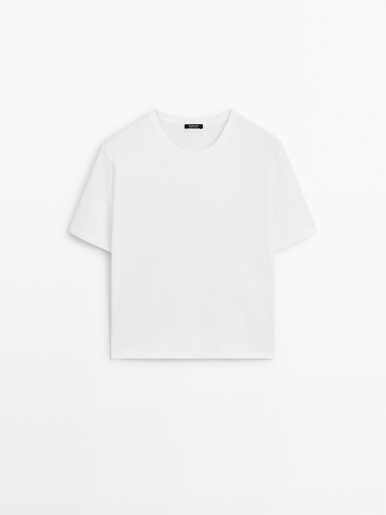 Massimo Dutti - Dame - Regular Fit T-Shirt Med Korte Ærmer - Råhvid - Xl