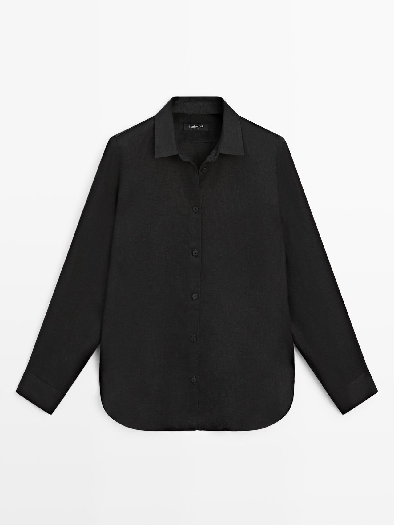 Massimo Dutti - Dame - Skjorte I 100 % Hør Med Blødt Fald - Sort - 40