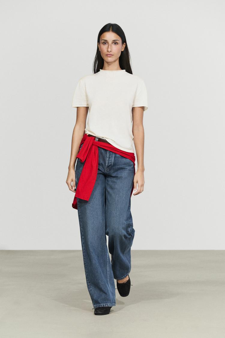 100% cotton short sleeve sweater — CREAM