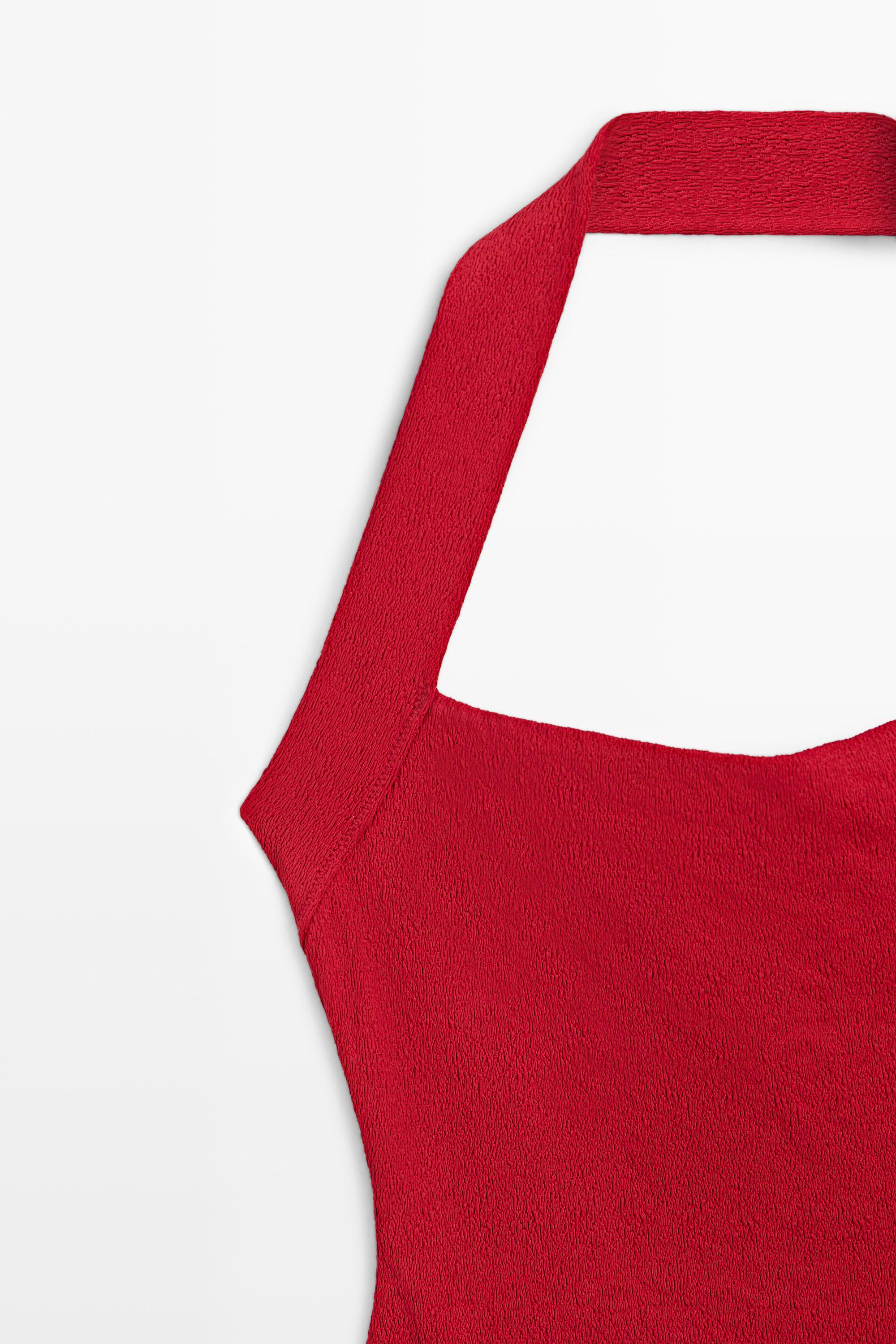 Textured halter swimsuit — RED