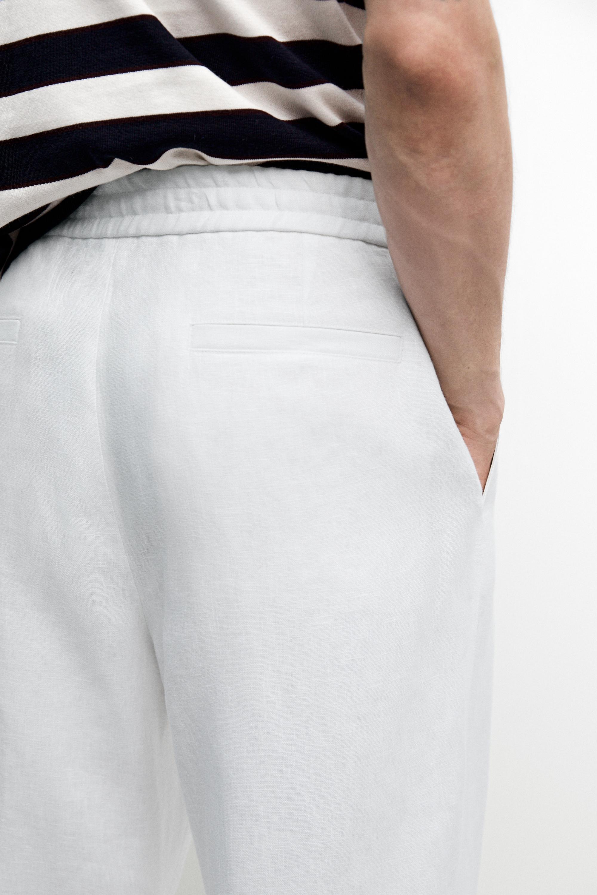 100% linen jogger-fit pants — WHITE