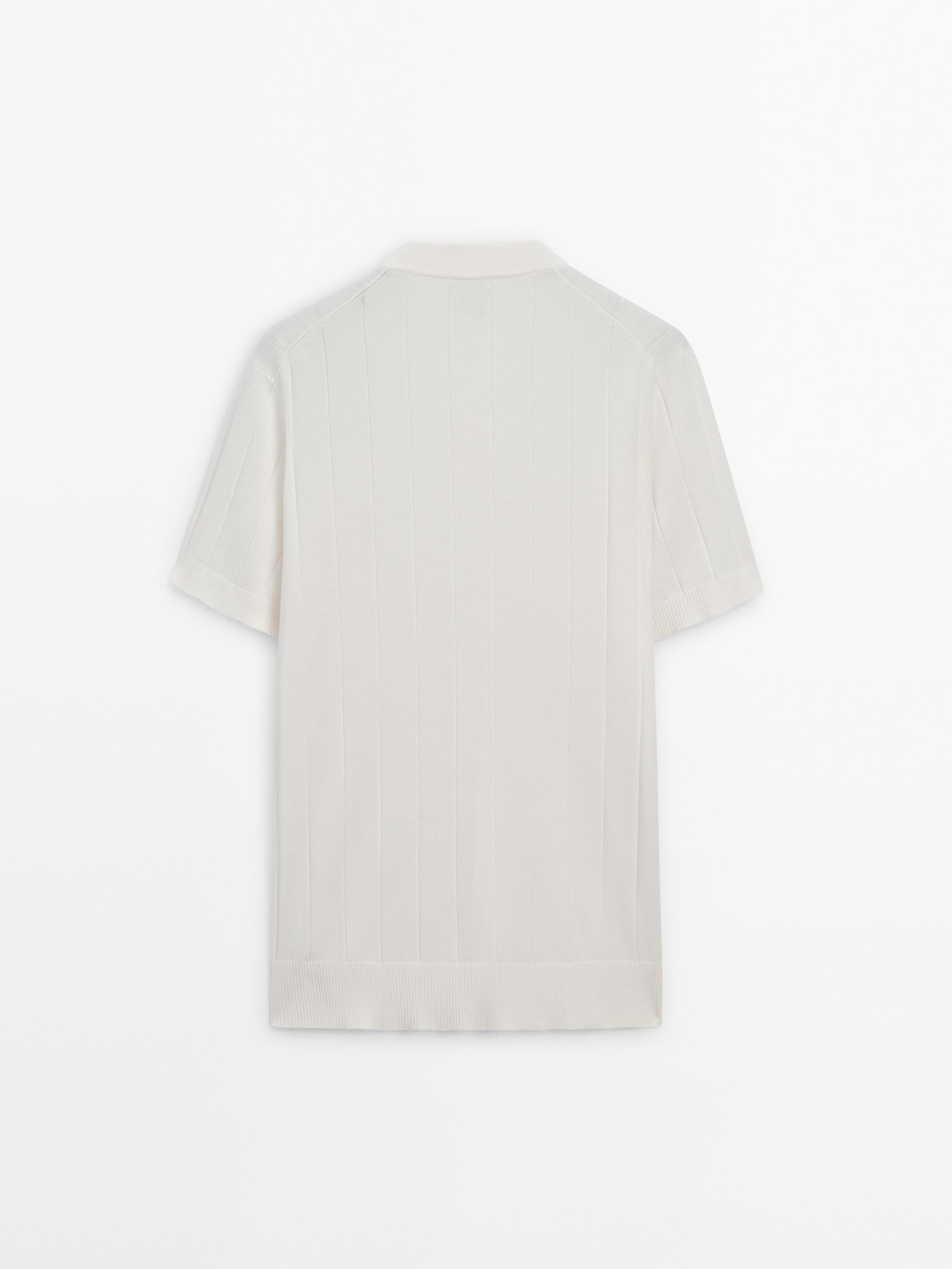 Short sleeve ribbed knit polo shirt