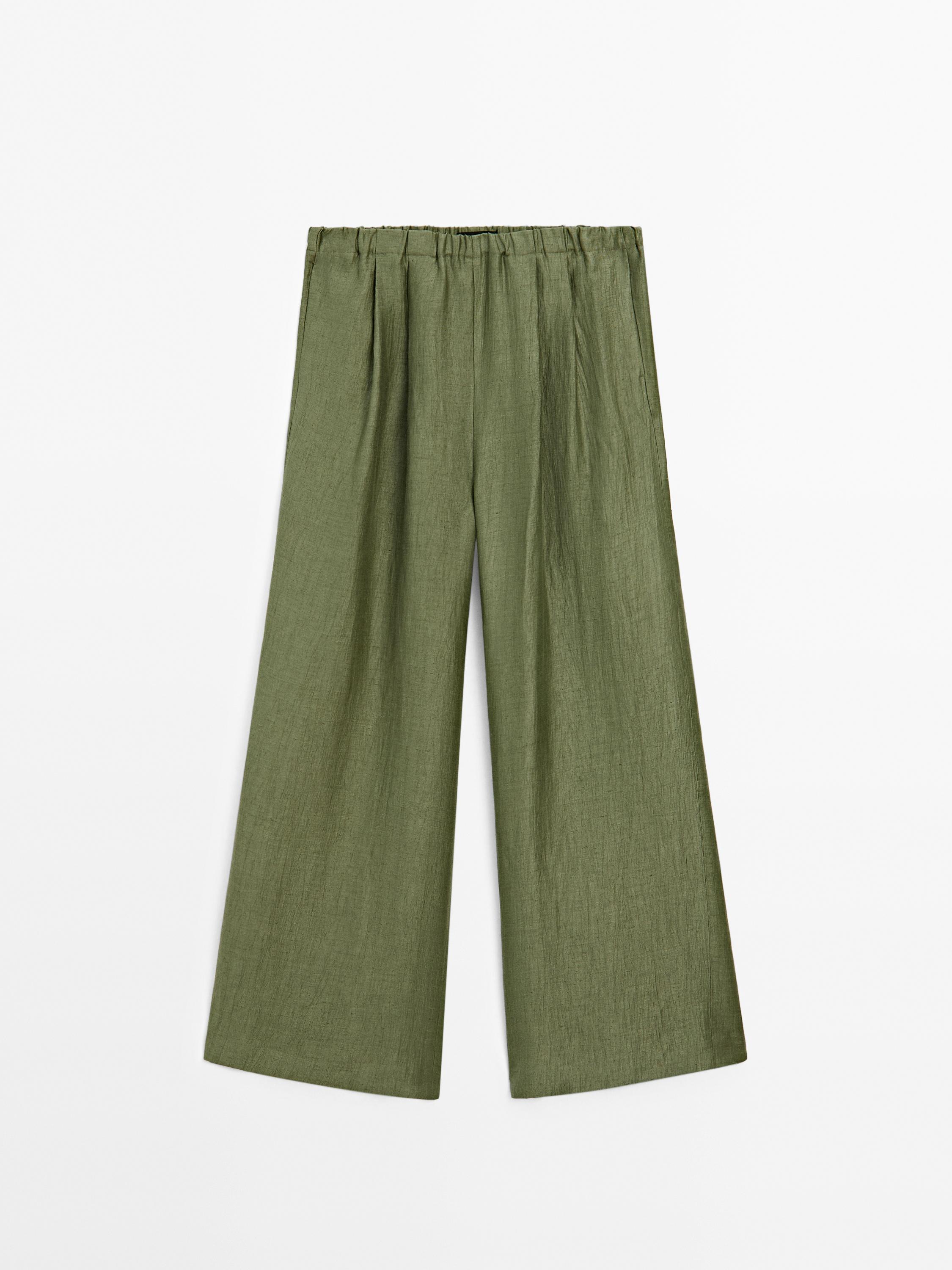 Straight fit flowing linen blend trousers