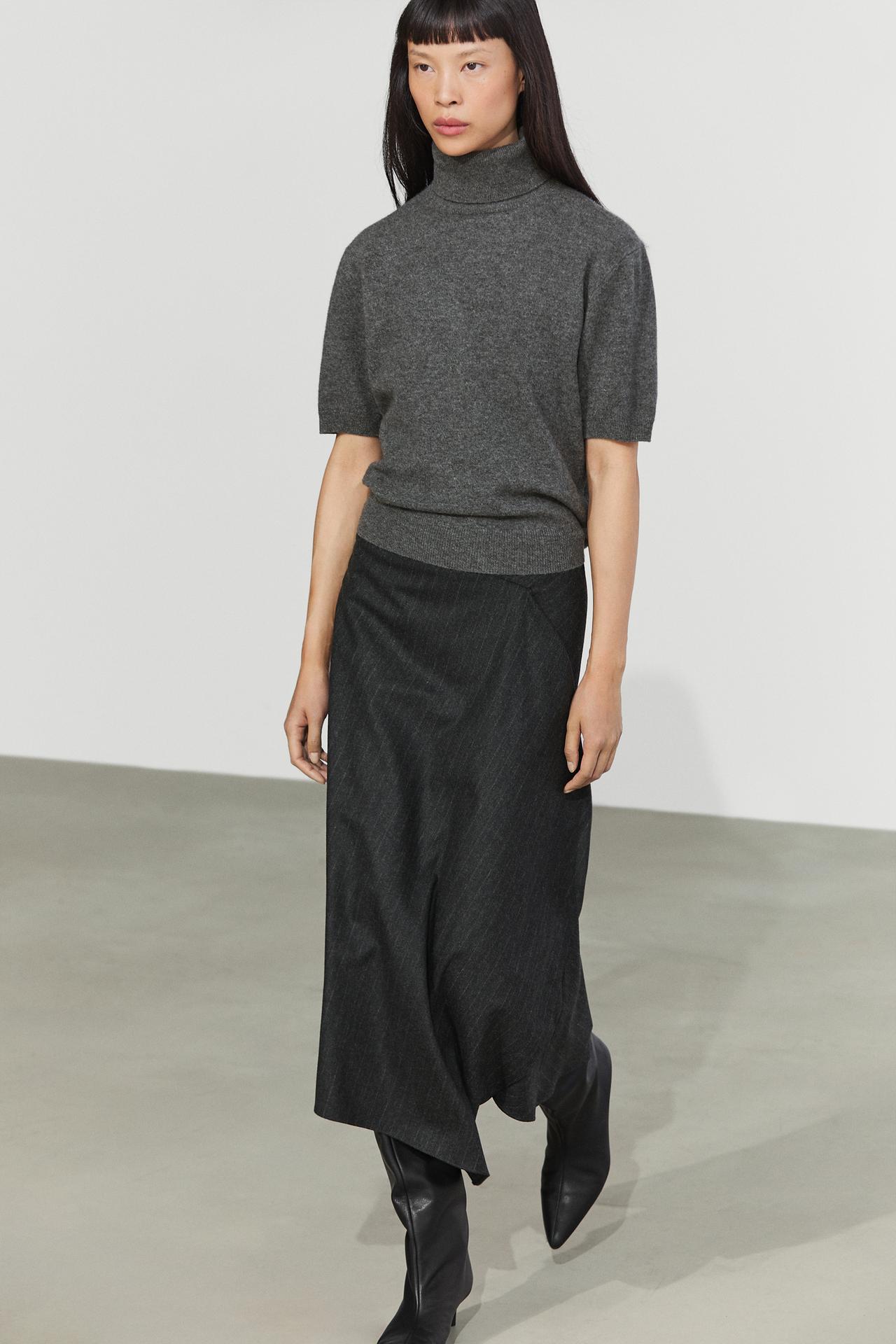 Pinstripe wrap midi skirt — GREY