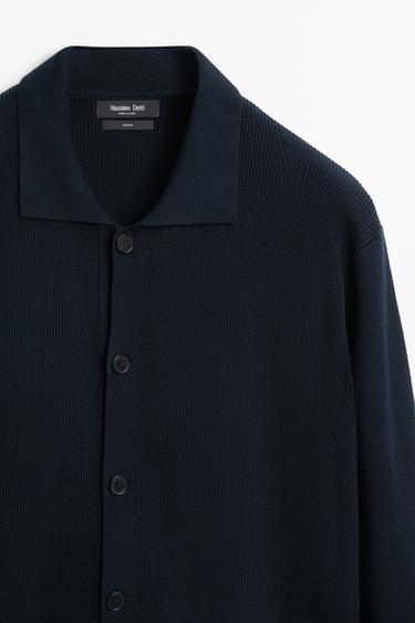 100% cotton polo collar knit cardigan — NAVY BLUE 4