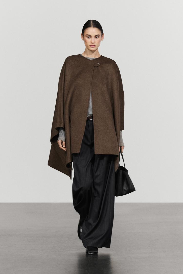 Wool blend buttoned cape — BROWN