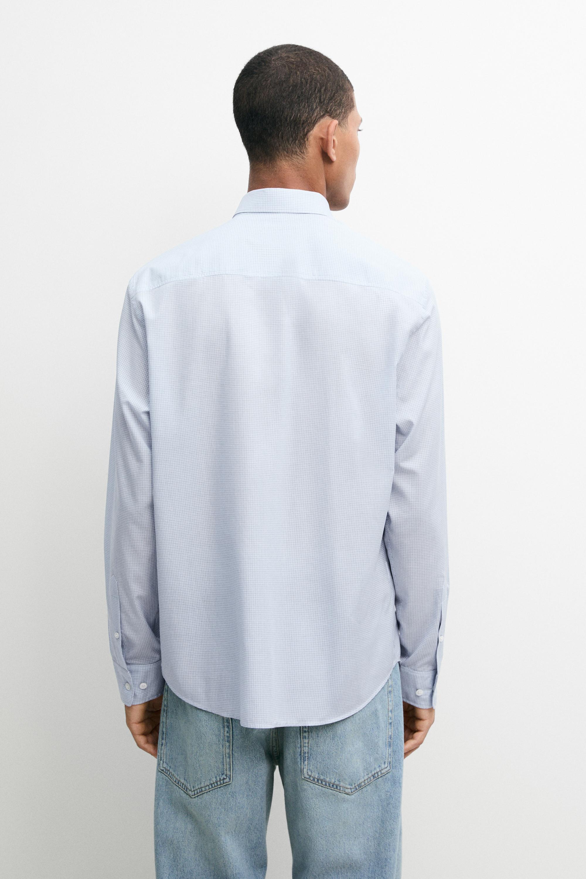 100% cotton regular fit plaid shirt — BLUE