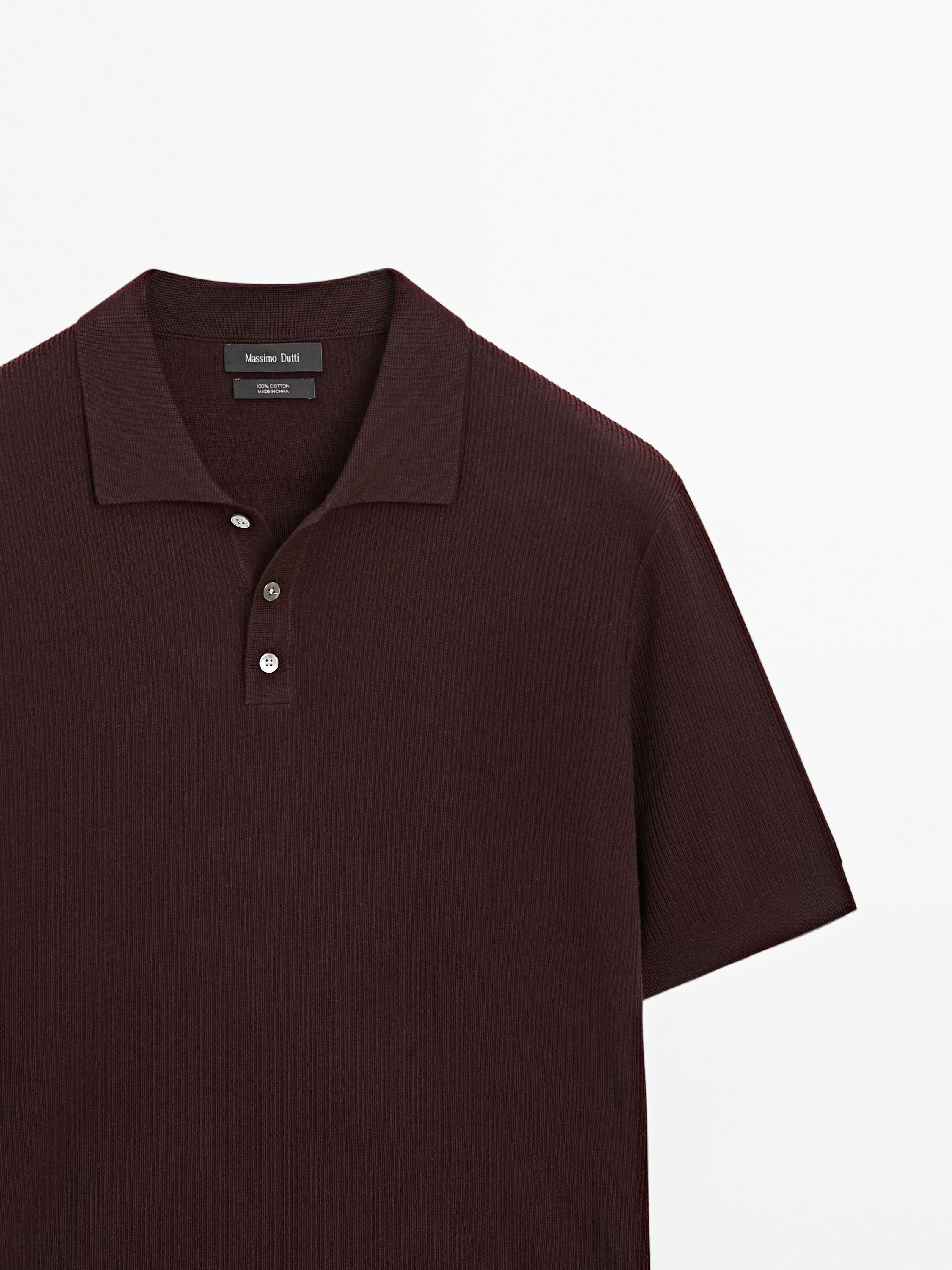 100% cotton ribbed knit polo shirt