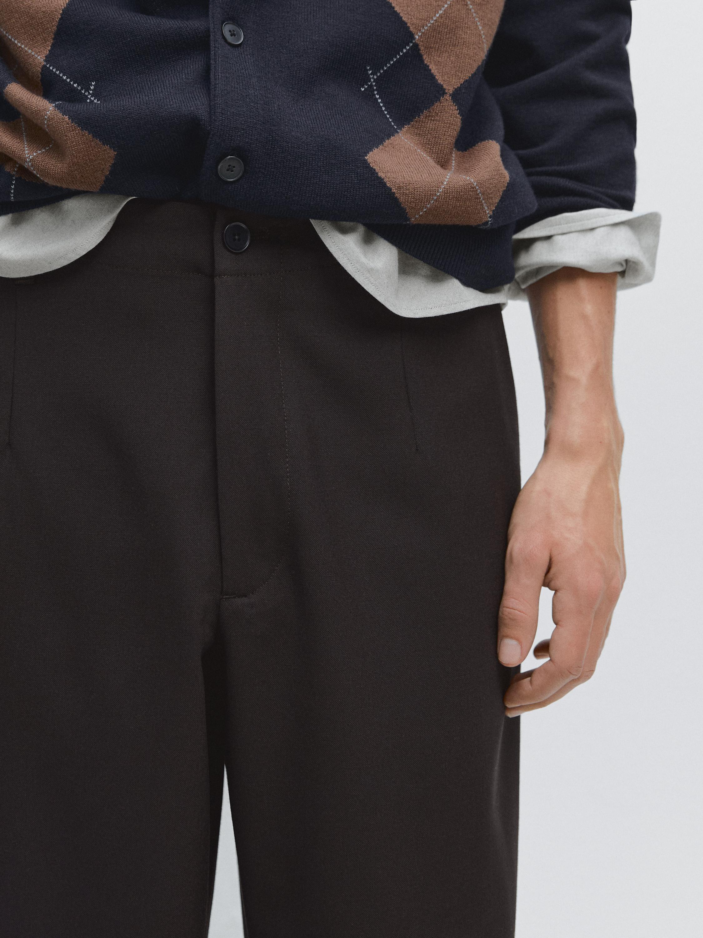 Cool wool textured trousers — BROWN