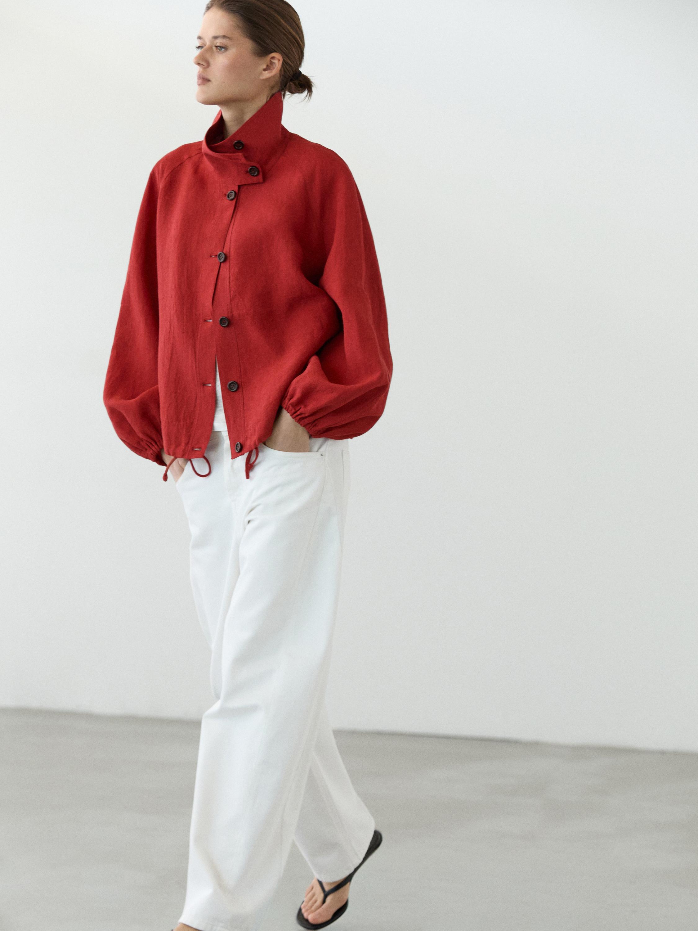 46美品90s allegri Typewriter Cotton Bomber Linen puff bomber jacket · Orange · Fabricâ Outerwear | Massimo Dutti
