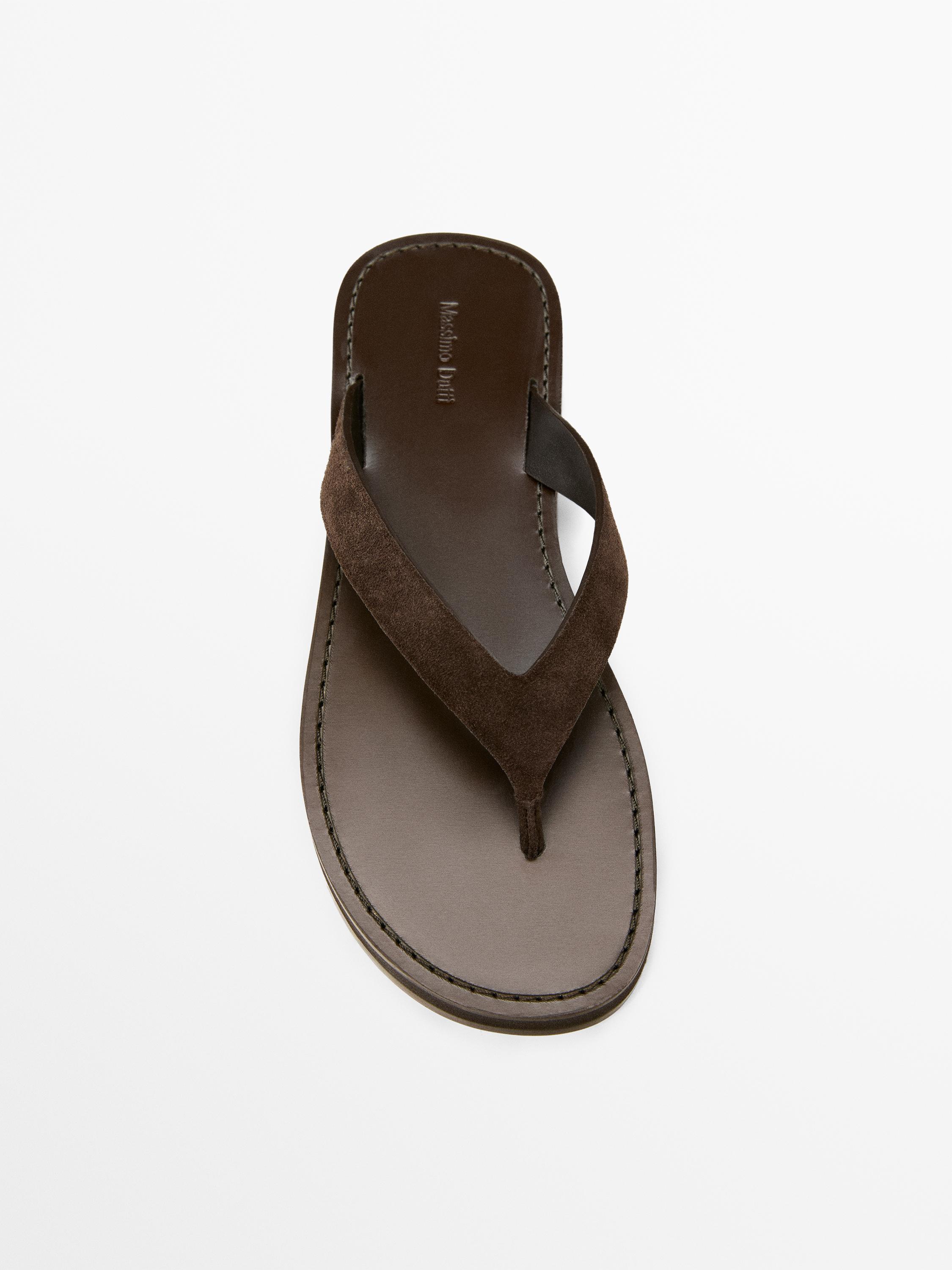 Leather toe divider sandals — BROWN