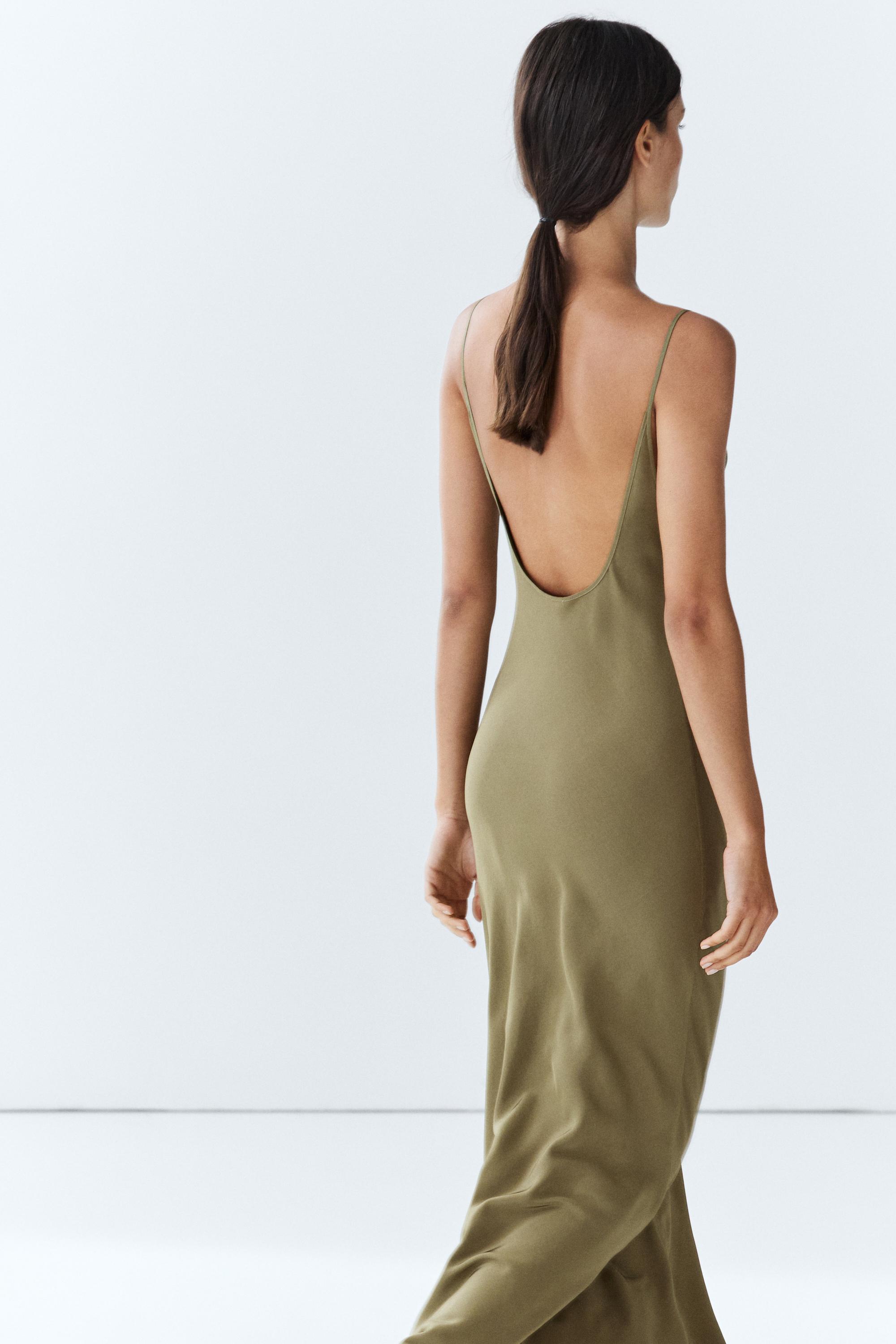 Spaghetti strap lingerie midi dress — GREEN