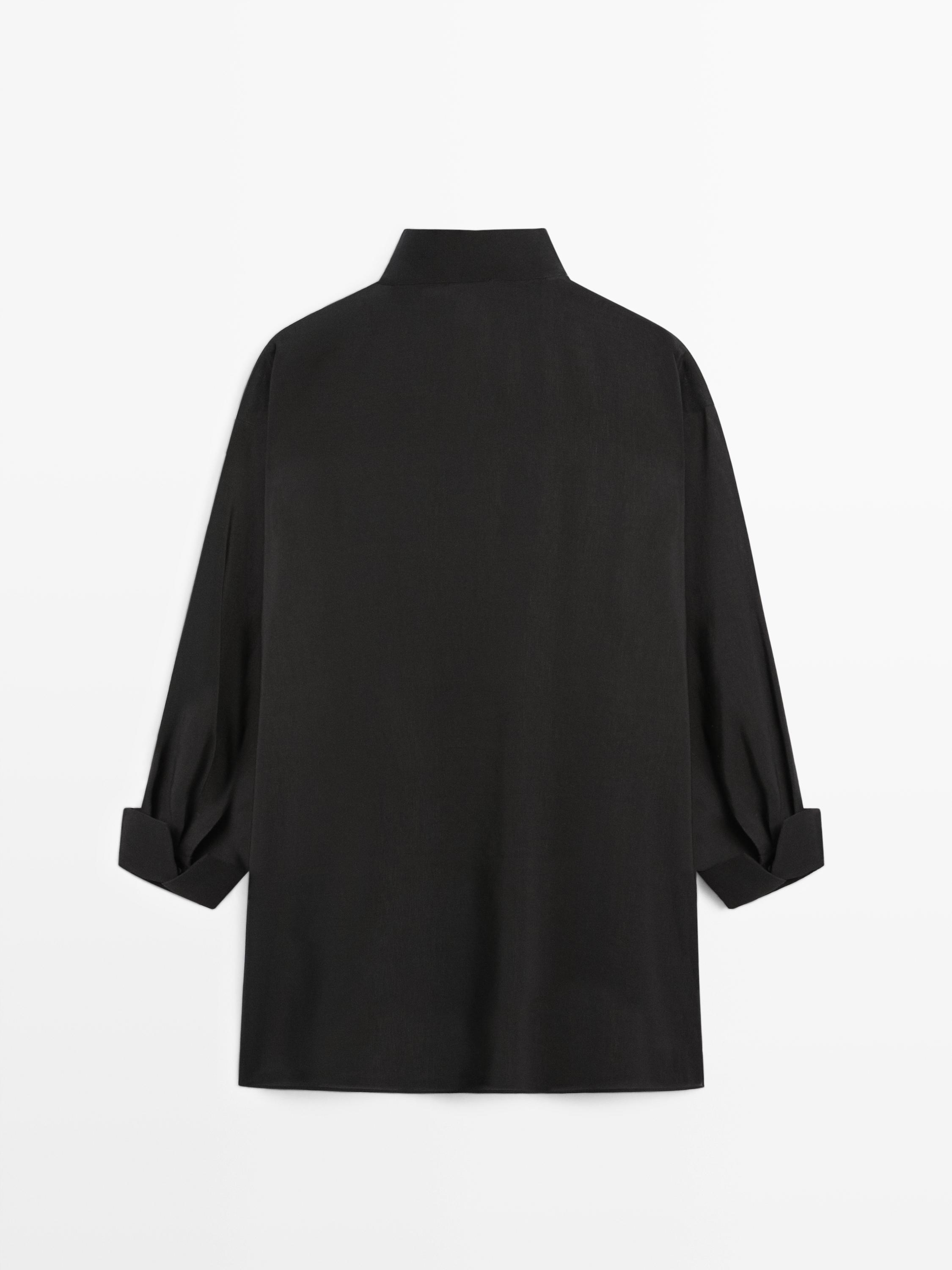 Camisa fluida cuello mao con lino