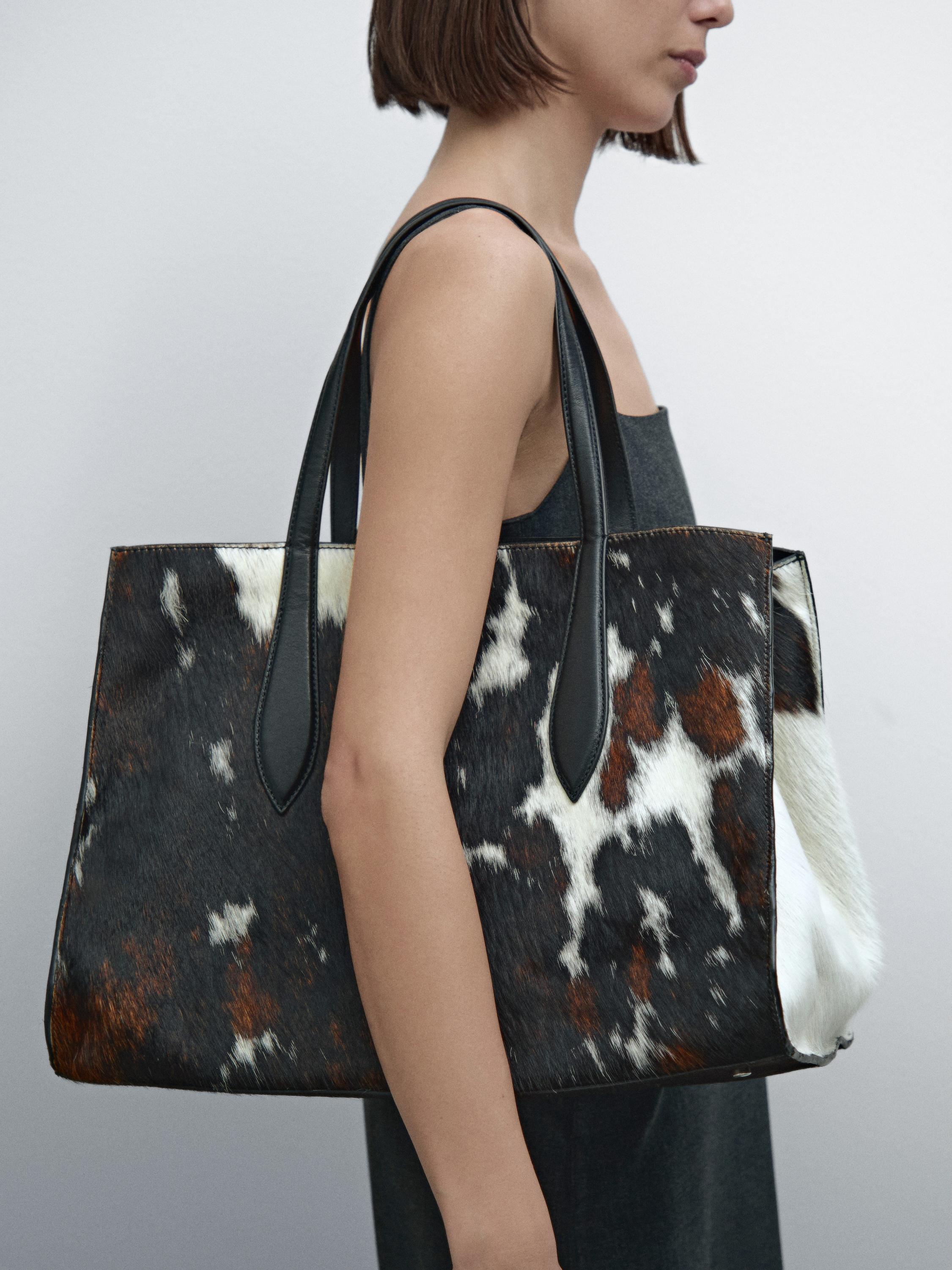 Animal print hair-on leather maxi tote bag