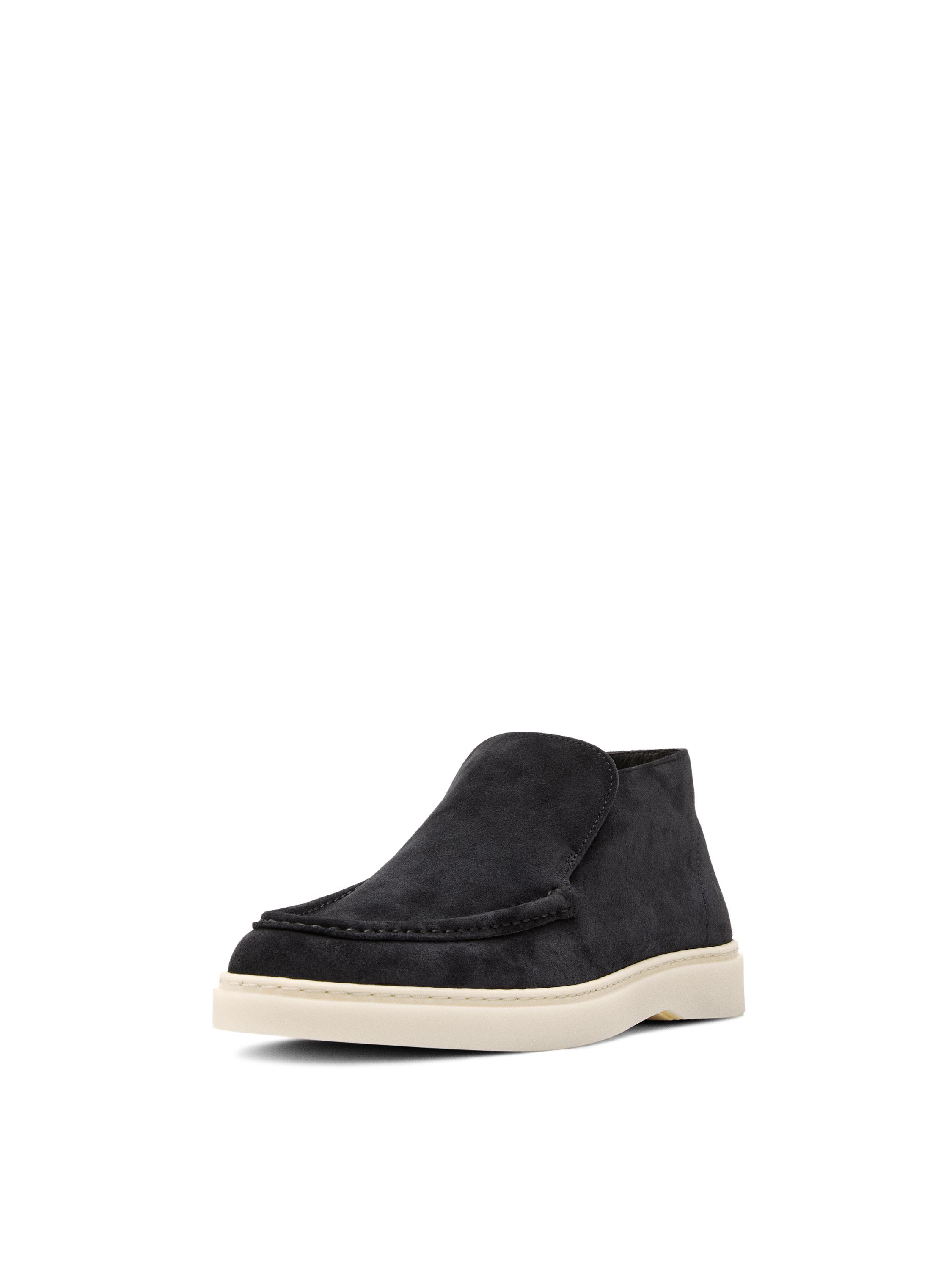 Split suede leather boot-style loafer — Dark blue