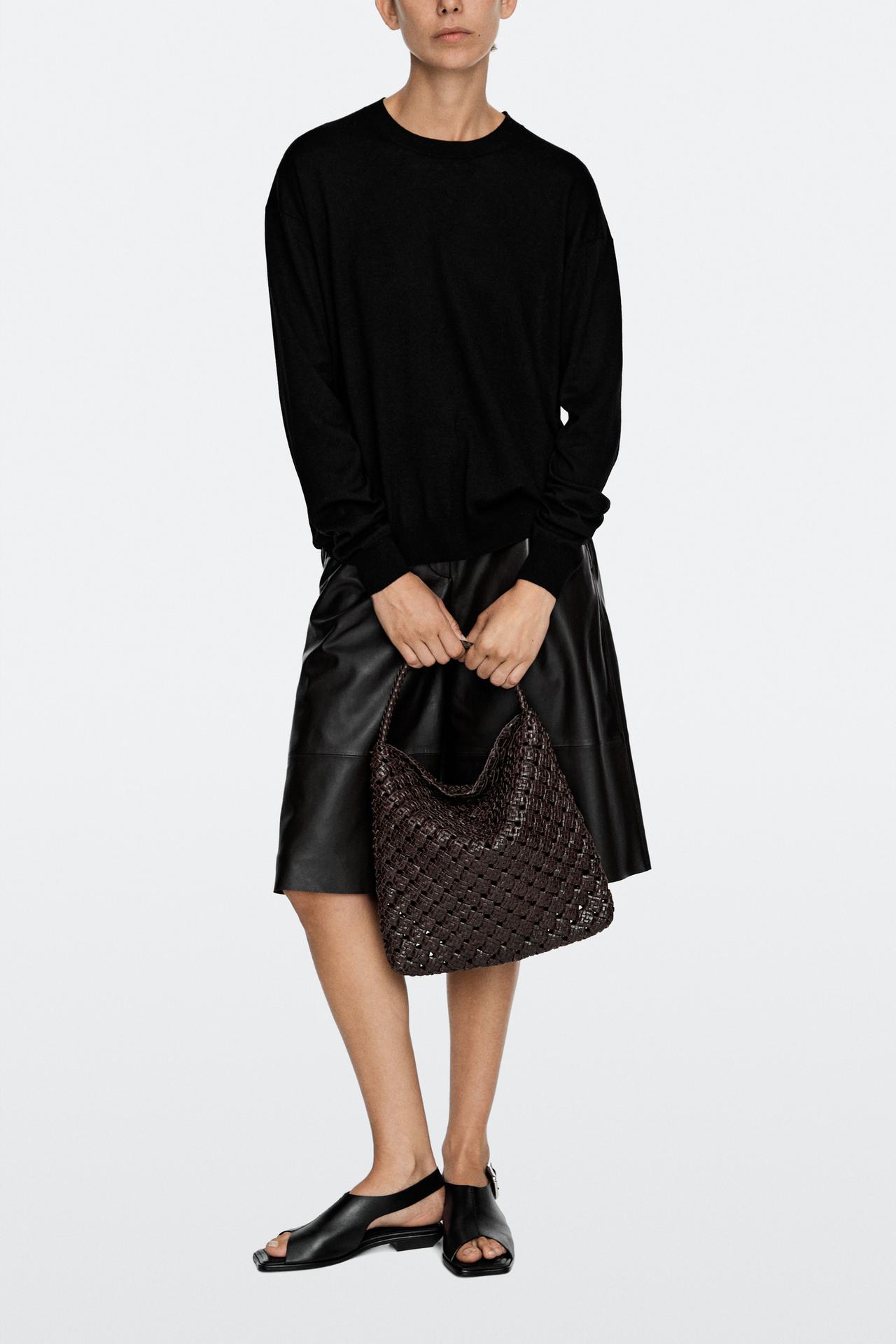 Medium braided nappa leather bag — BROWN