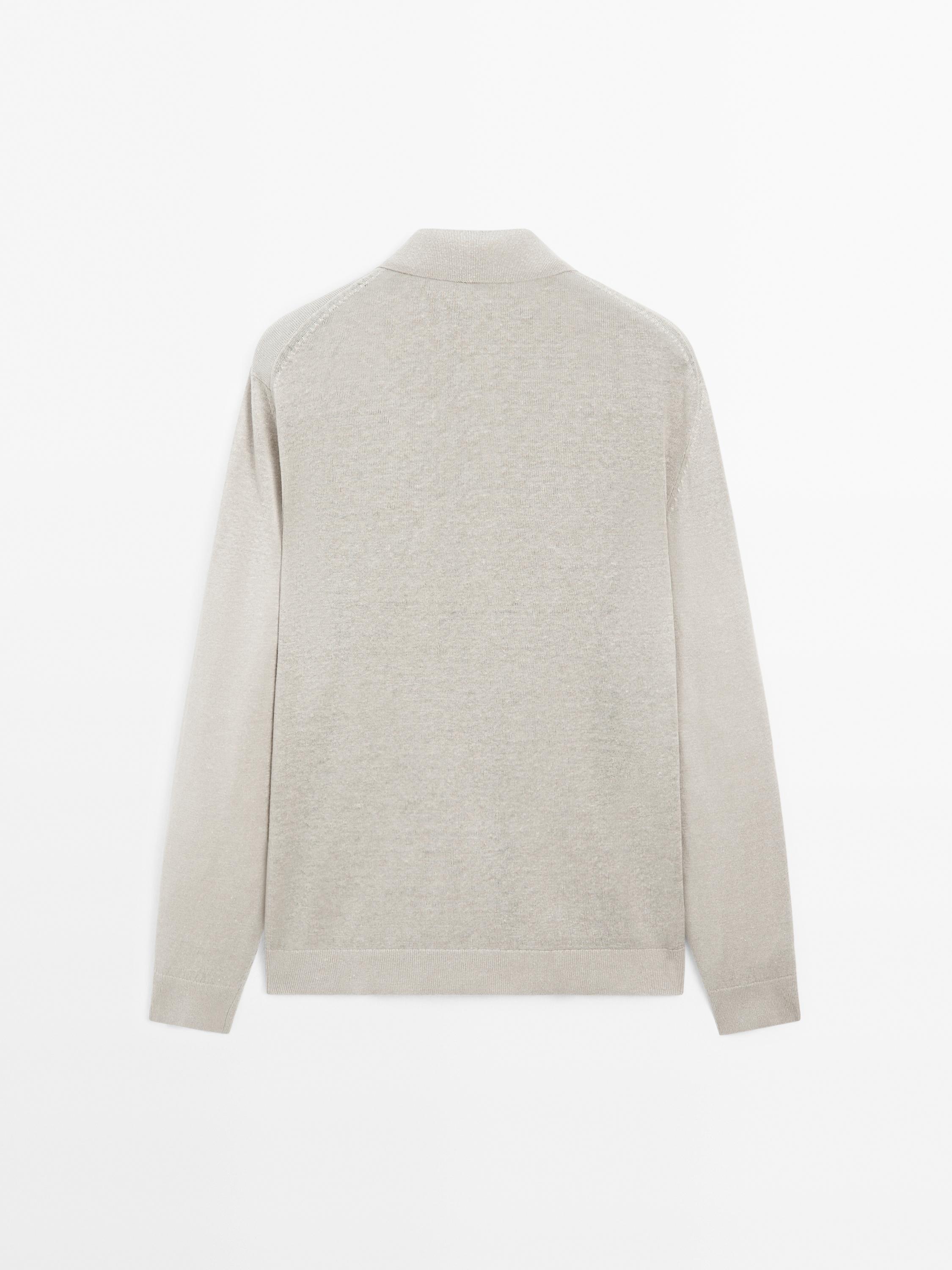 100% linen knit cardigan with pocket