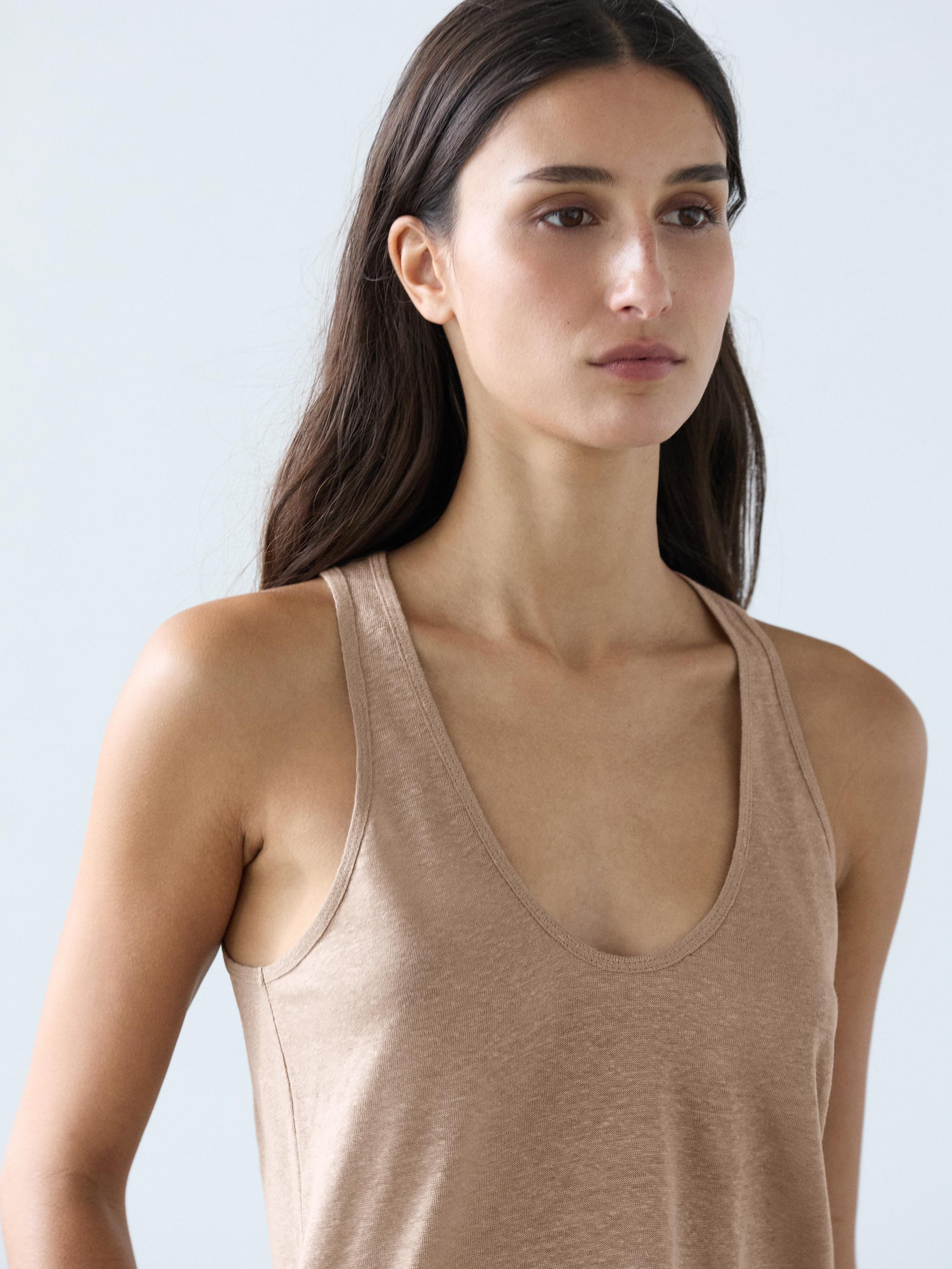 100% linen strappy top — STONE