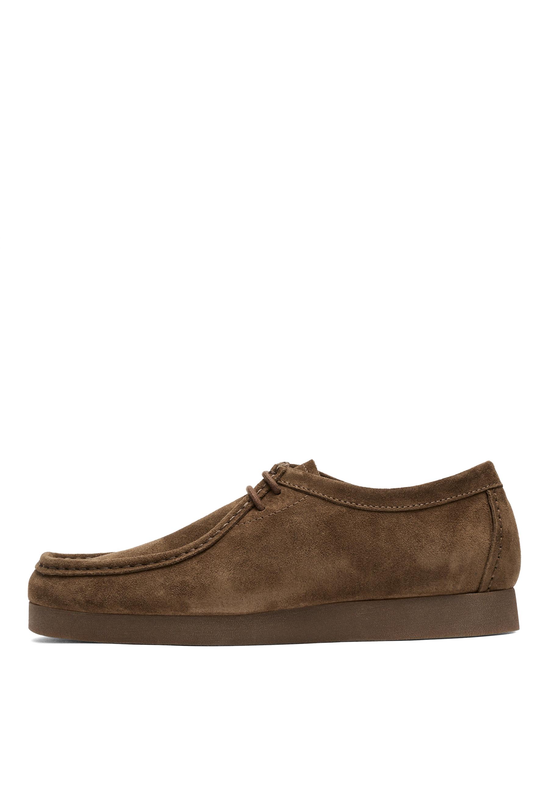 Split suede leather moc toe shoe — BROWN
