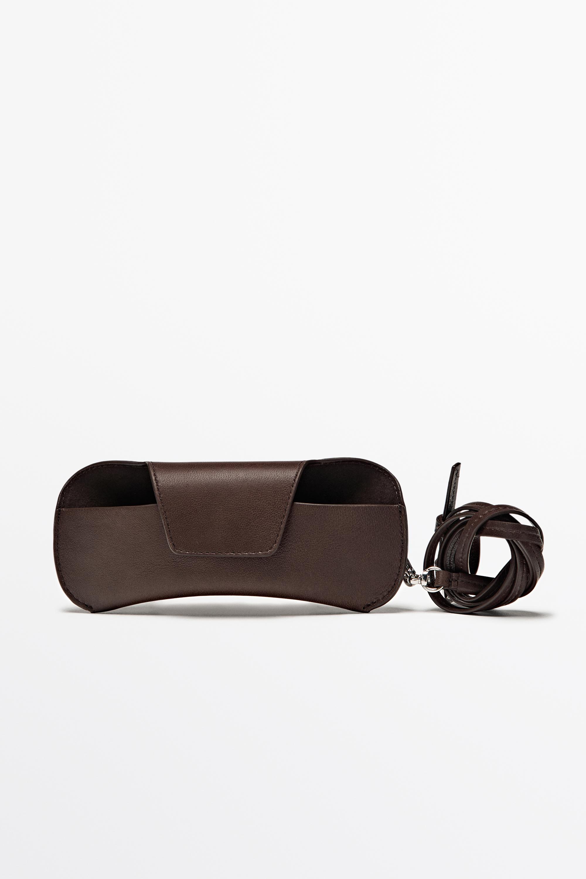 Nappa leather sunglasses case — BROWN