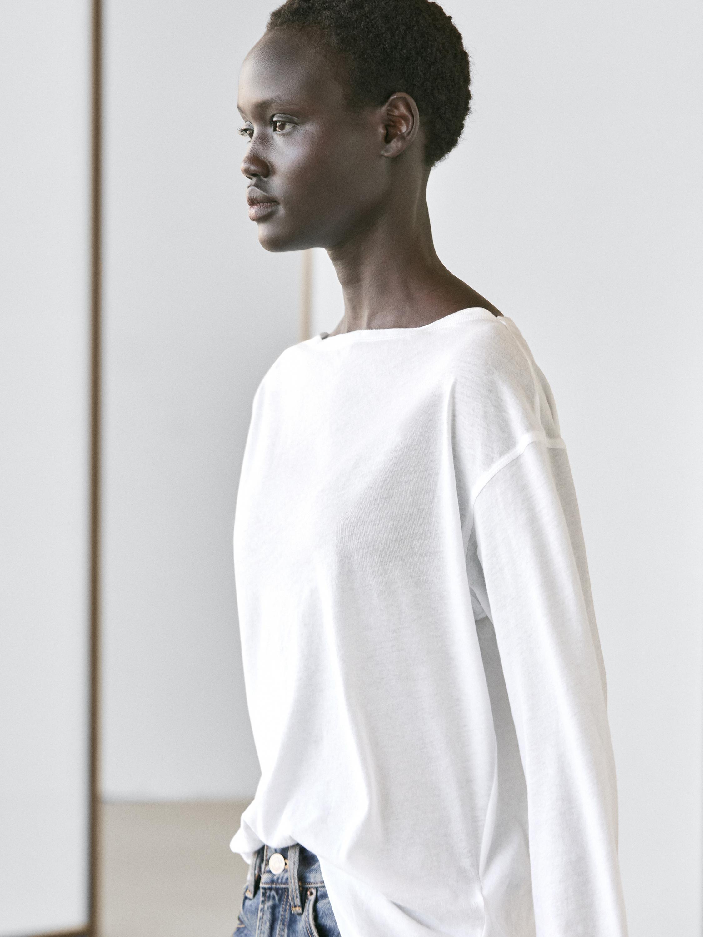 100% cotton boat neck T-shirt — WHITE