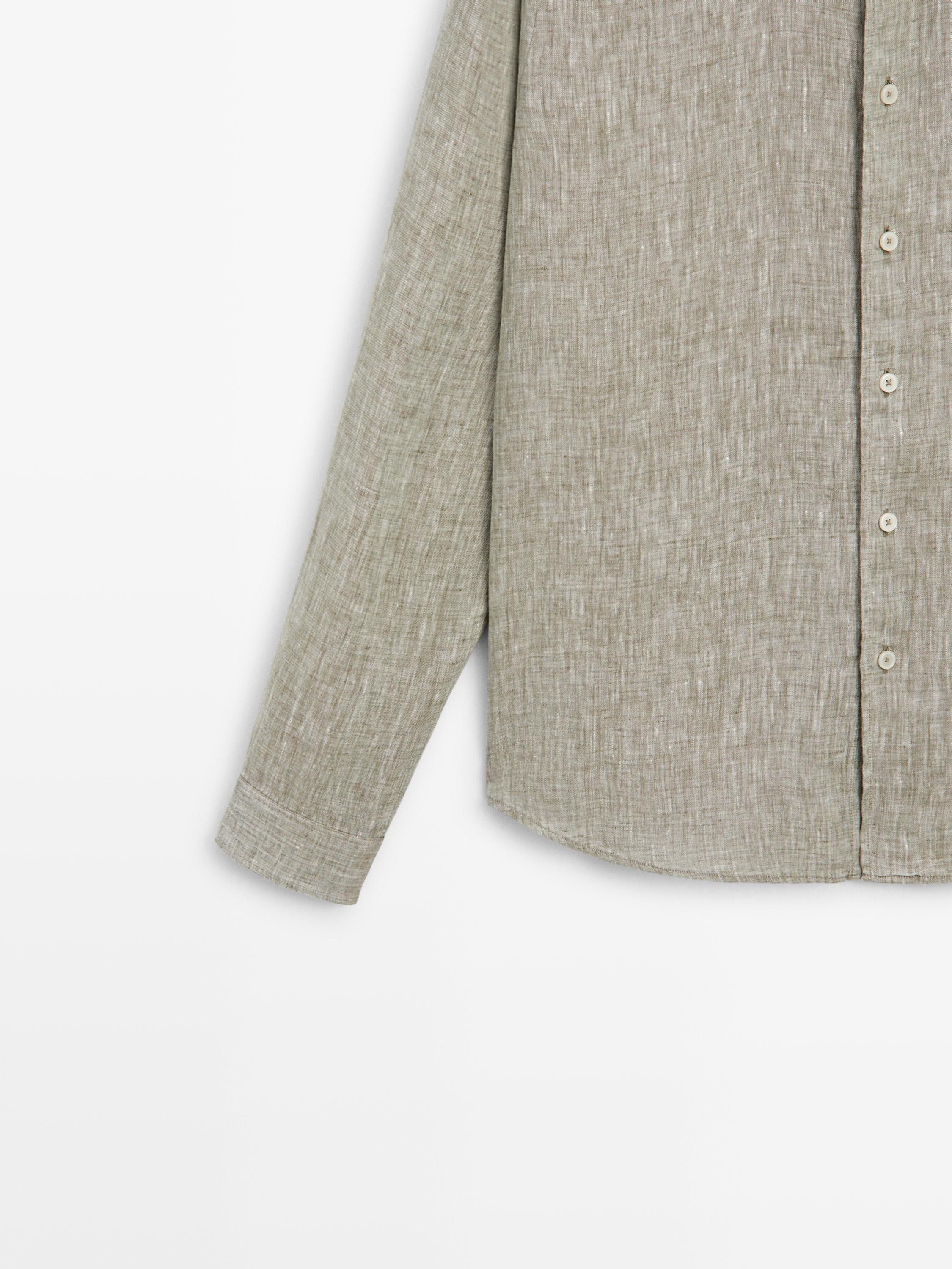 Regular fit linen shirt with pocket — Green billiard