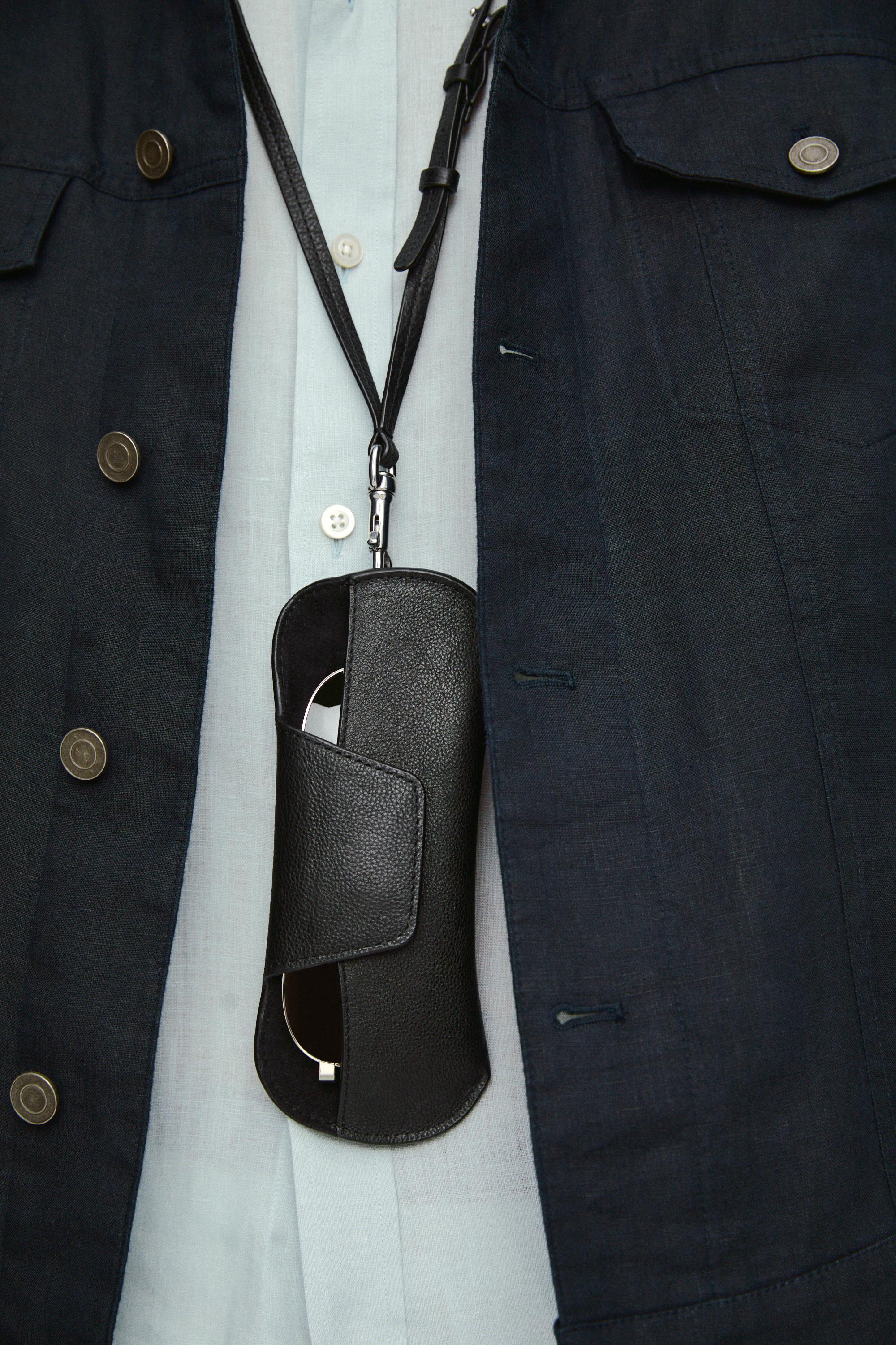 Nappa leather sunglasses case — BLACK