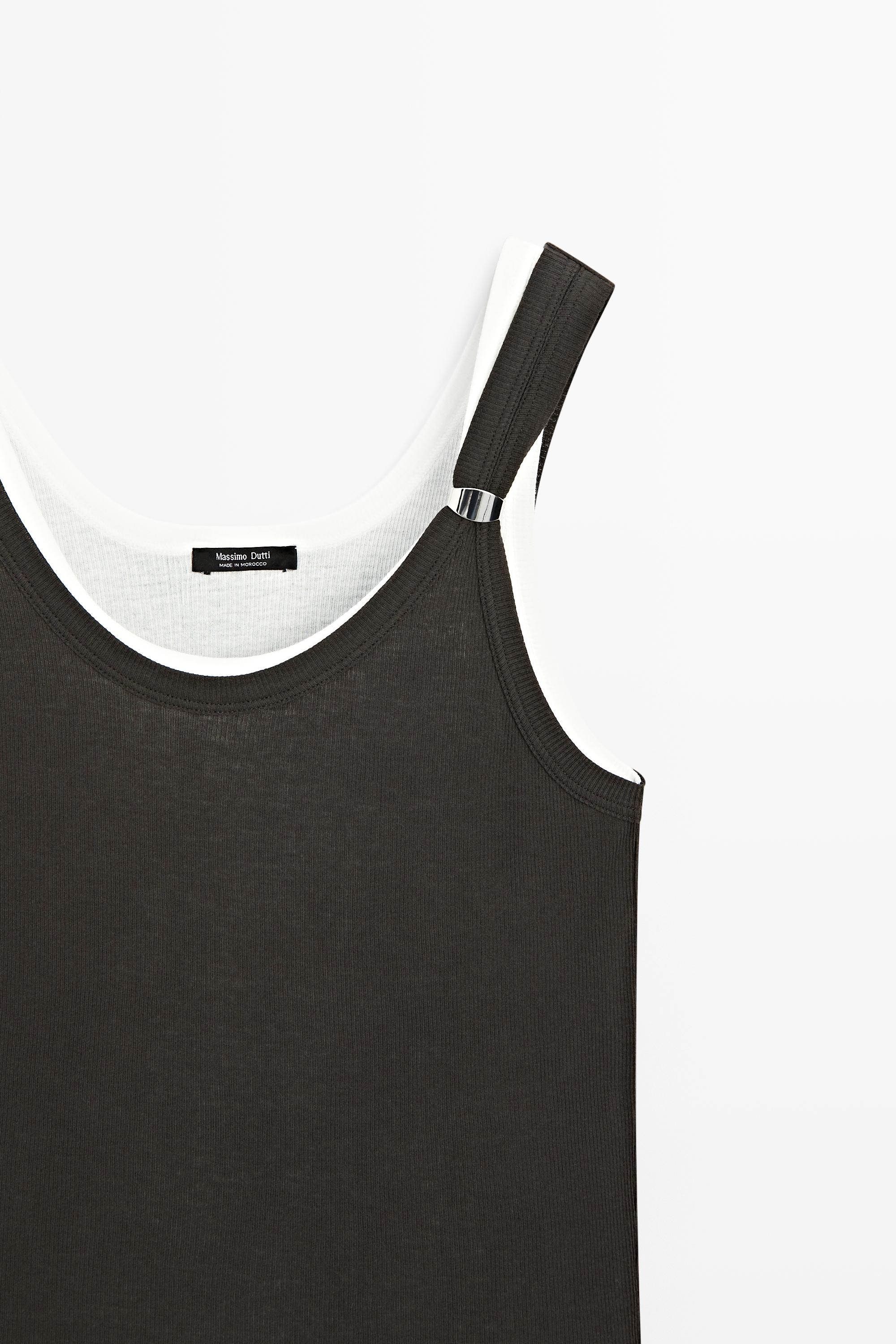 Double-layer strappy top with jewel detail — BROWN