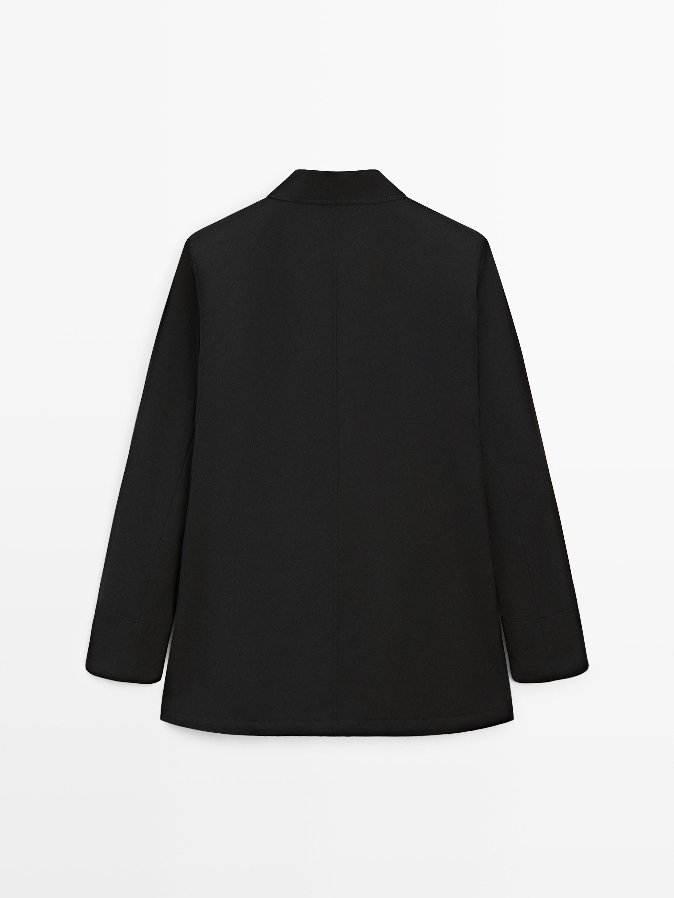 Long cotton parka with collar detail — BLACK