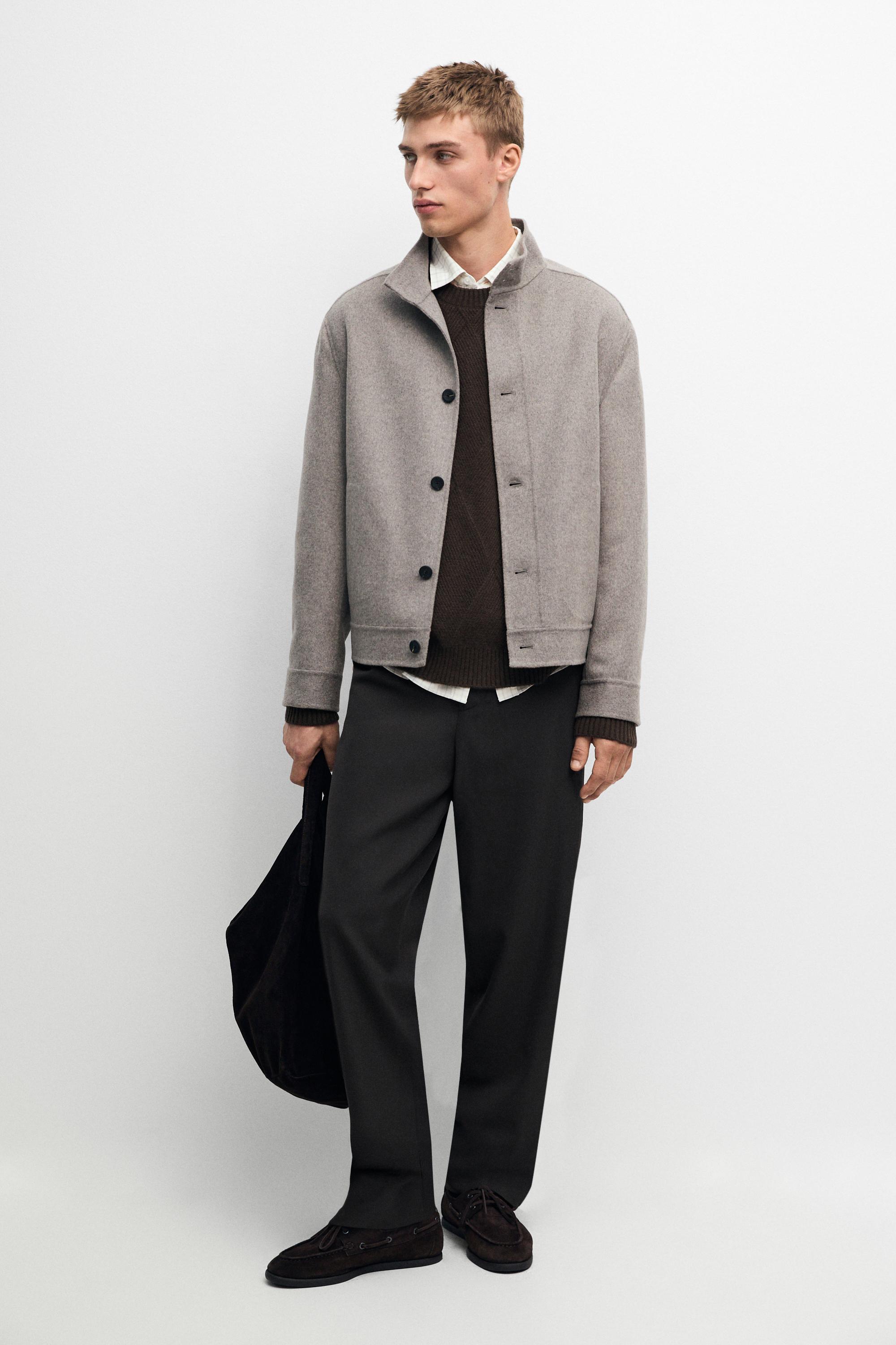 Wool blend high neck double fabric jacket — MINK