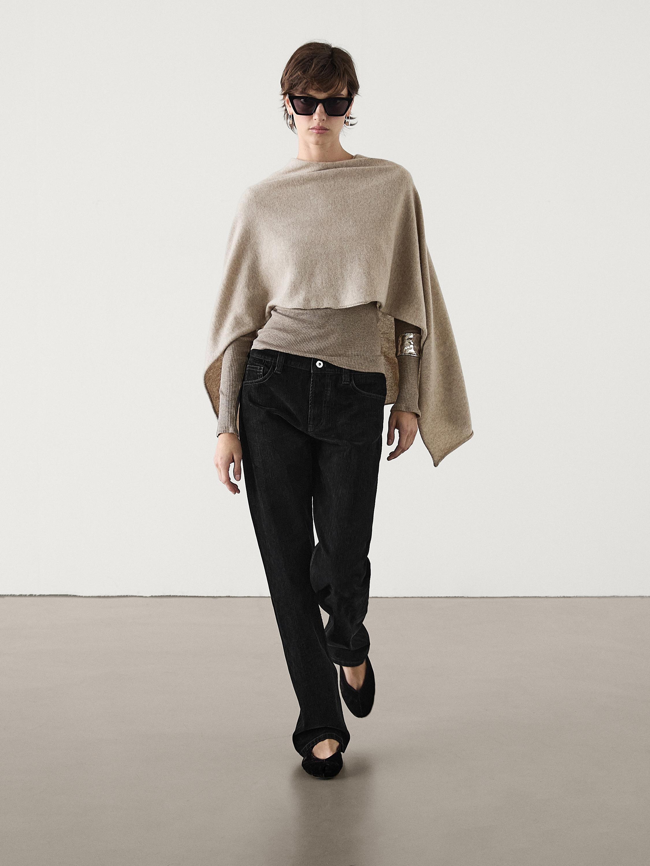 Asymmetric cashmere cape