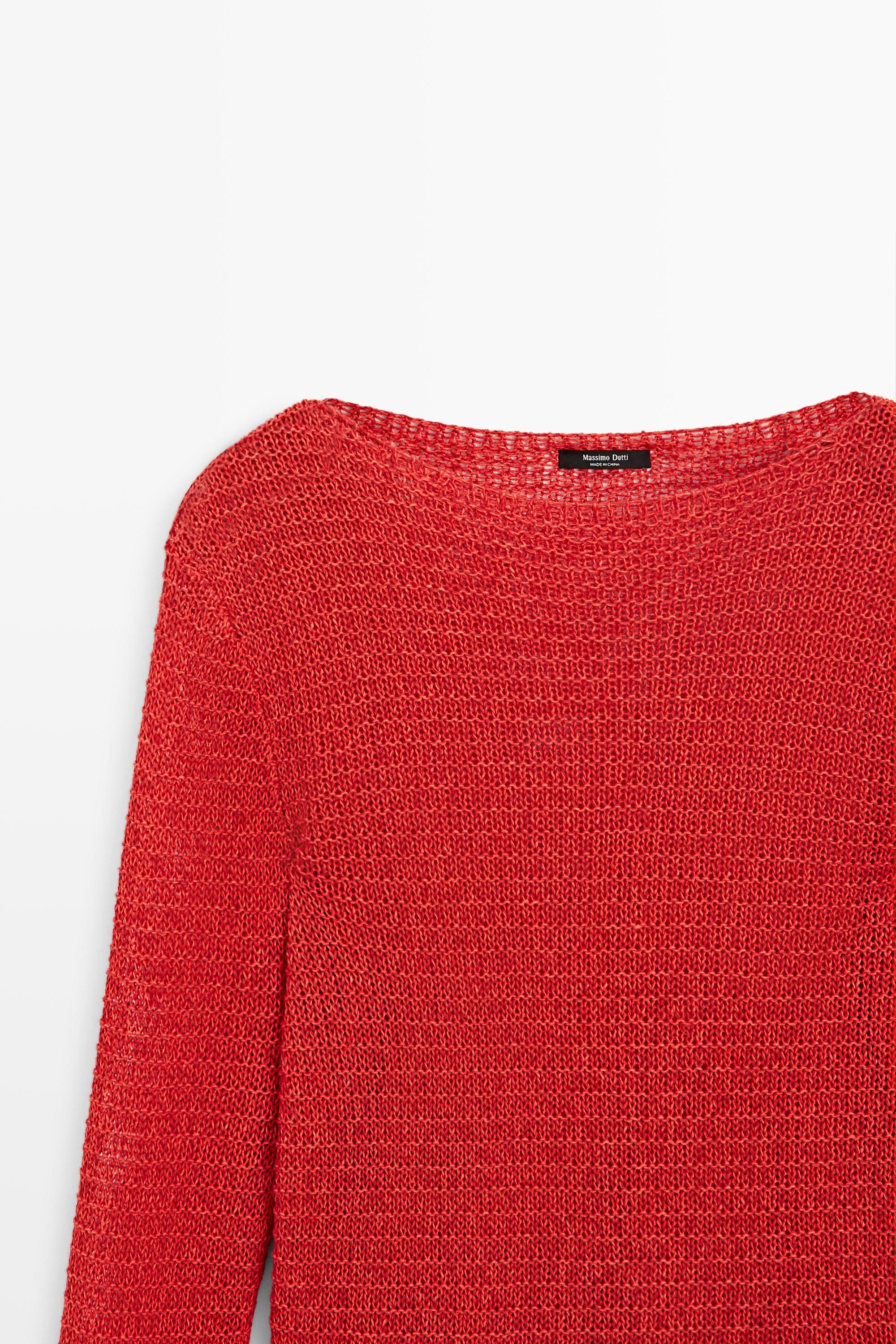 Boat neck knit sweater — RED