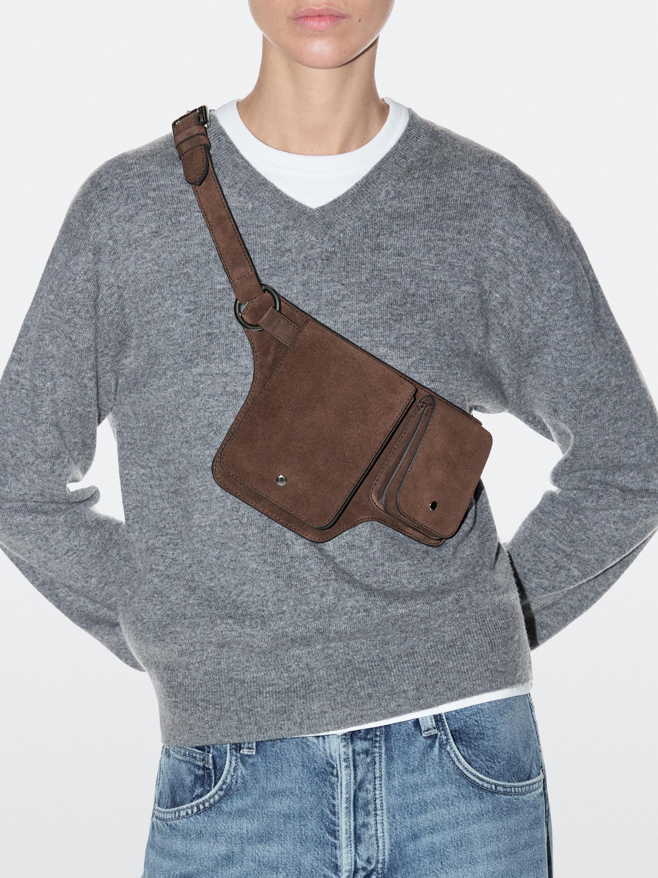 Split leather double compartment belt bag — MINK