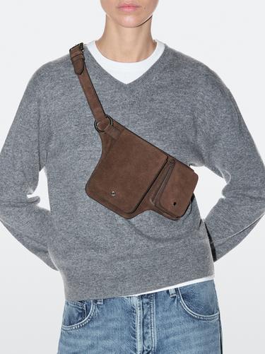 Split leather double compartment belt bag — MINK 5