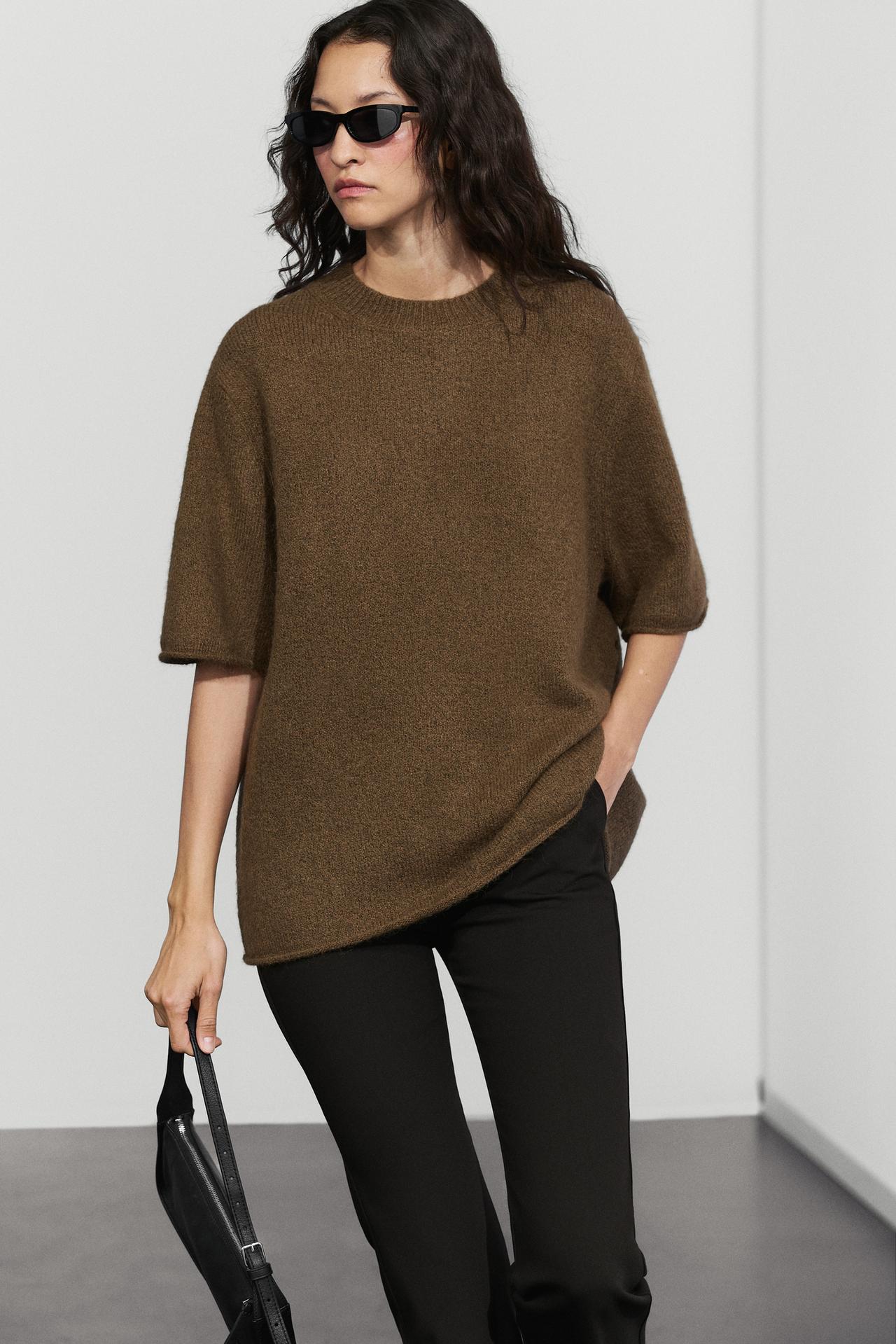 Oversize short sleeve knit sweater — GREENISH